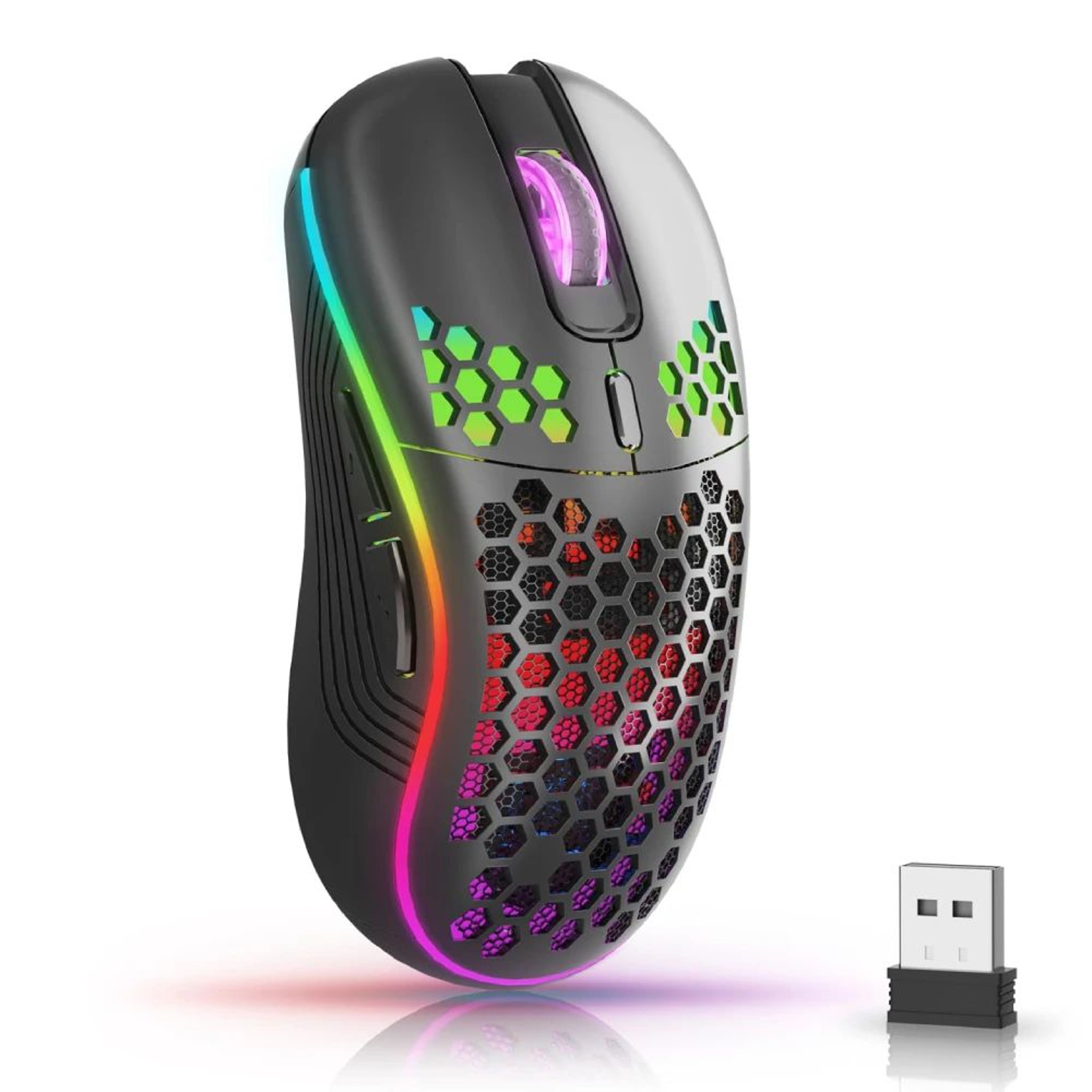 RGB Honeycomb Wireless Gaming Mouse  Rechargeable Ergonomic 6Button Precision Mouse 7