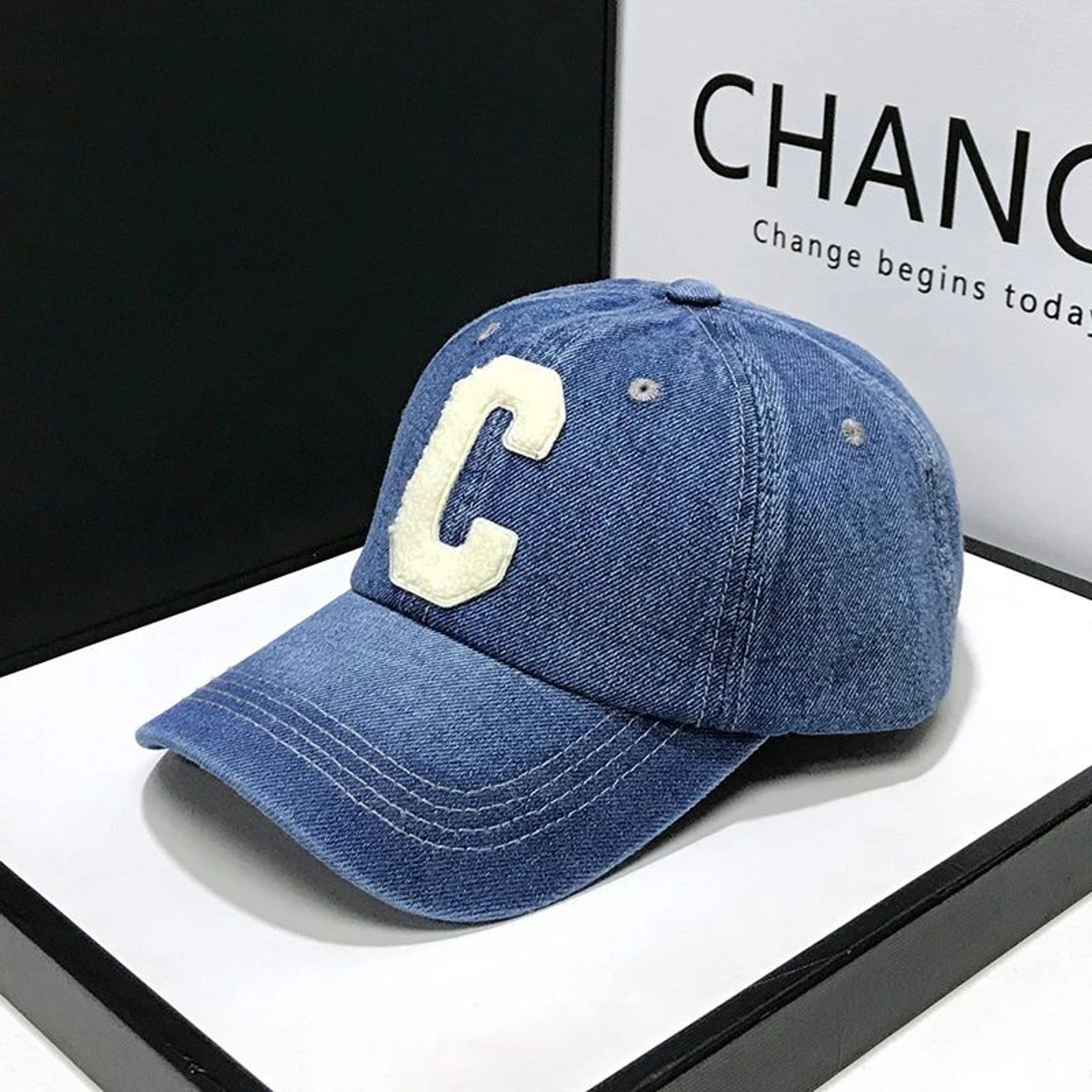 Vintage Denim Baseball Cap With Embroidered Letter C  Adjustable Cotton Baseball Cap For Men  Women 8