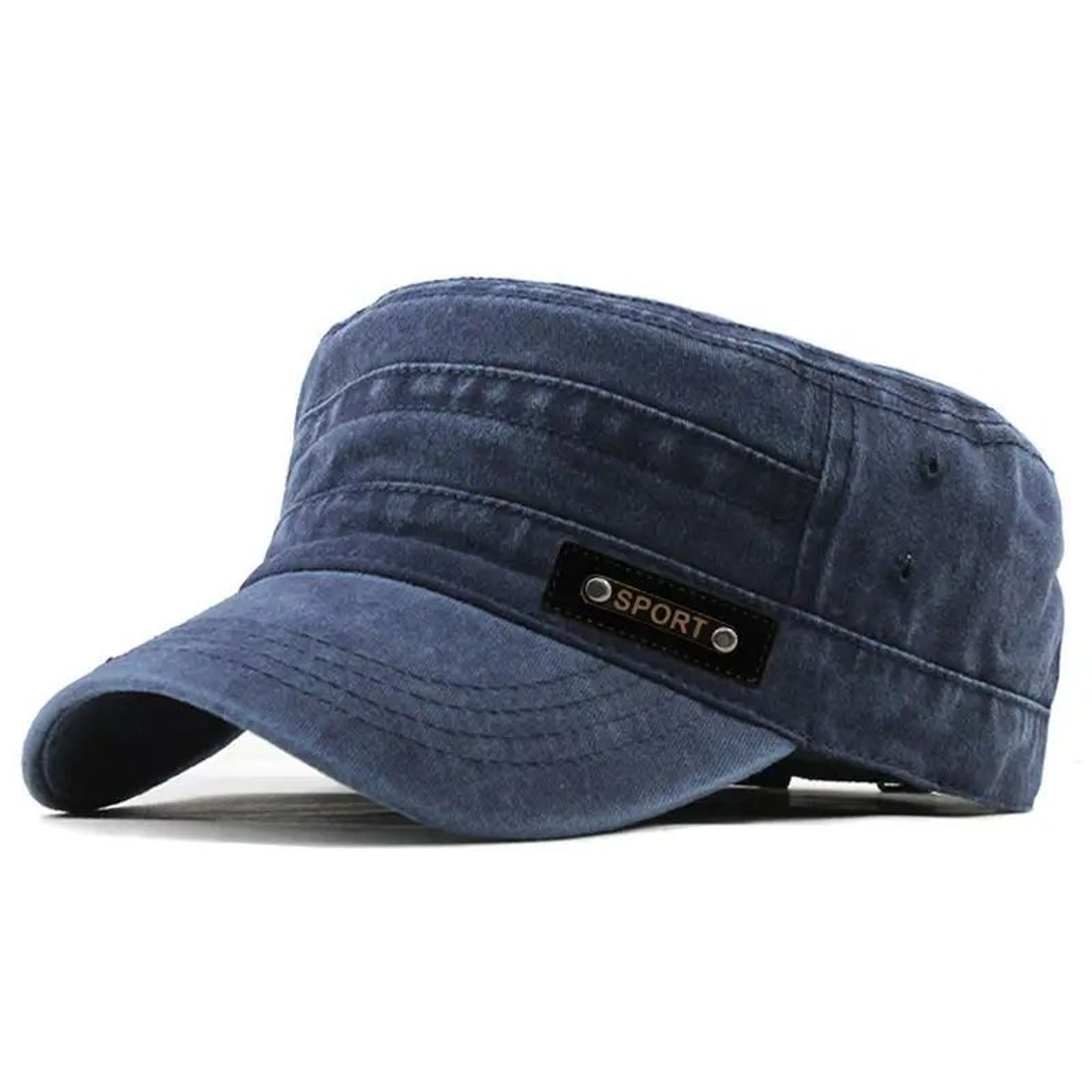 Mens Washed Cotton Military Cap  Flat Top Sun Protection Cadet Hat 1