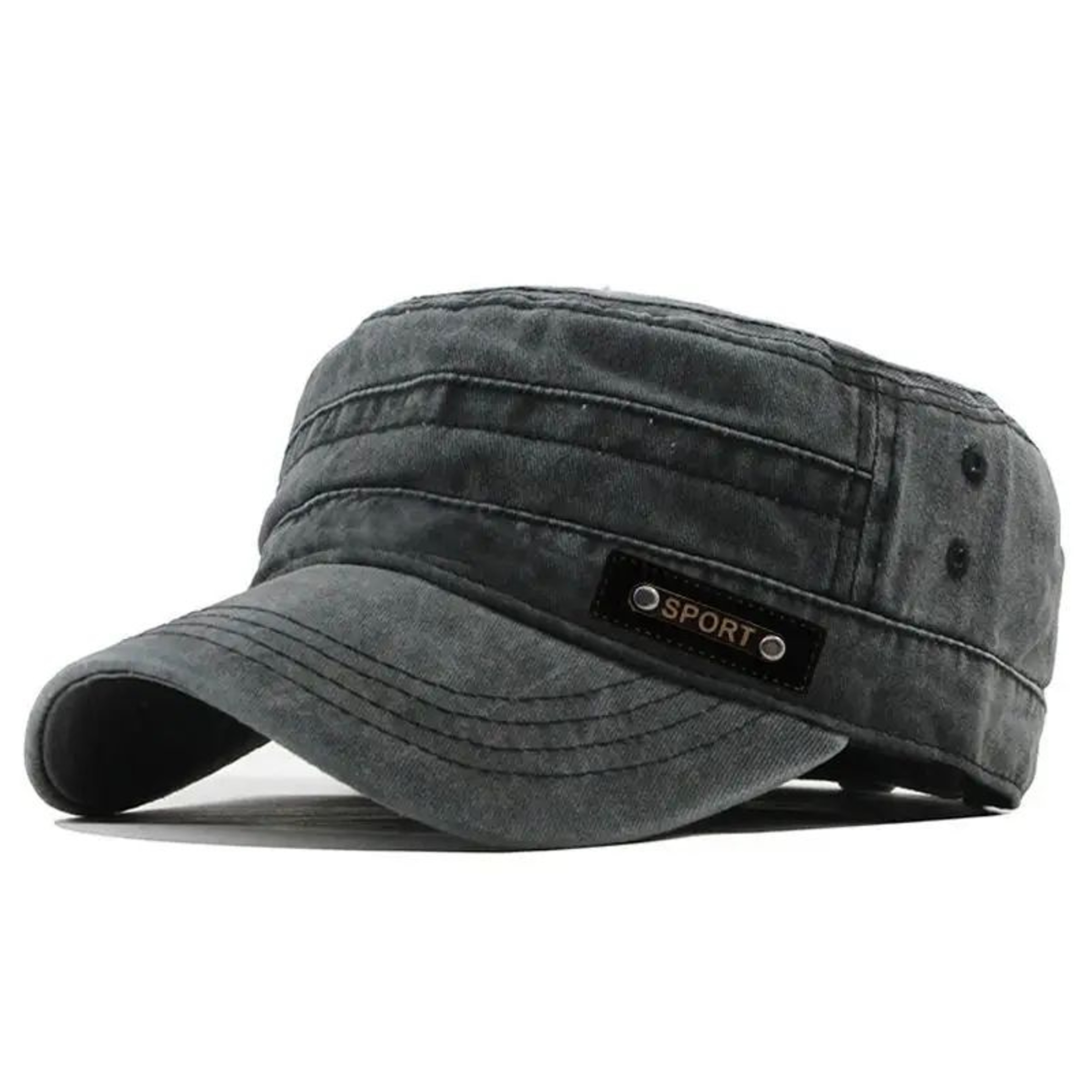 Mens Washed Cotton Military Cap  Flat Top Sun Protection Cadet Hat 3
