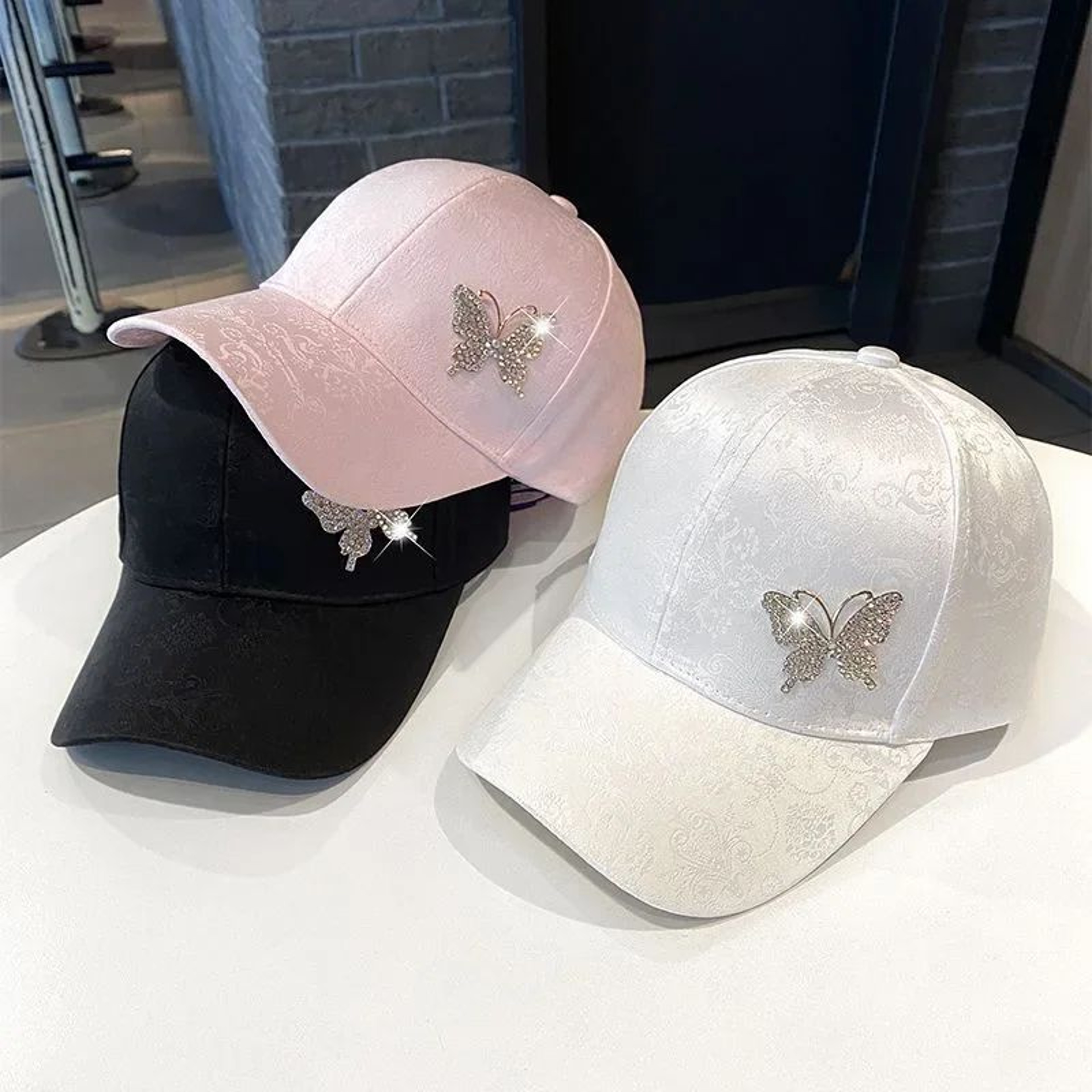 Butterfly Sparkle Rhinestone Sun Baseball Cap For Women 1
