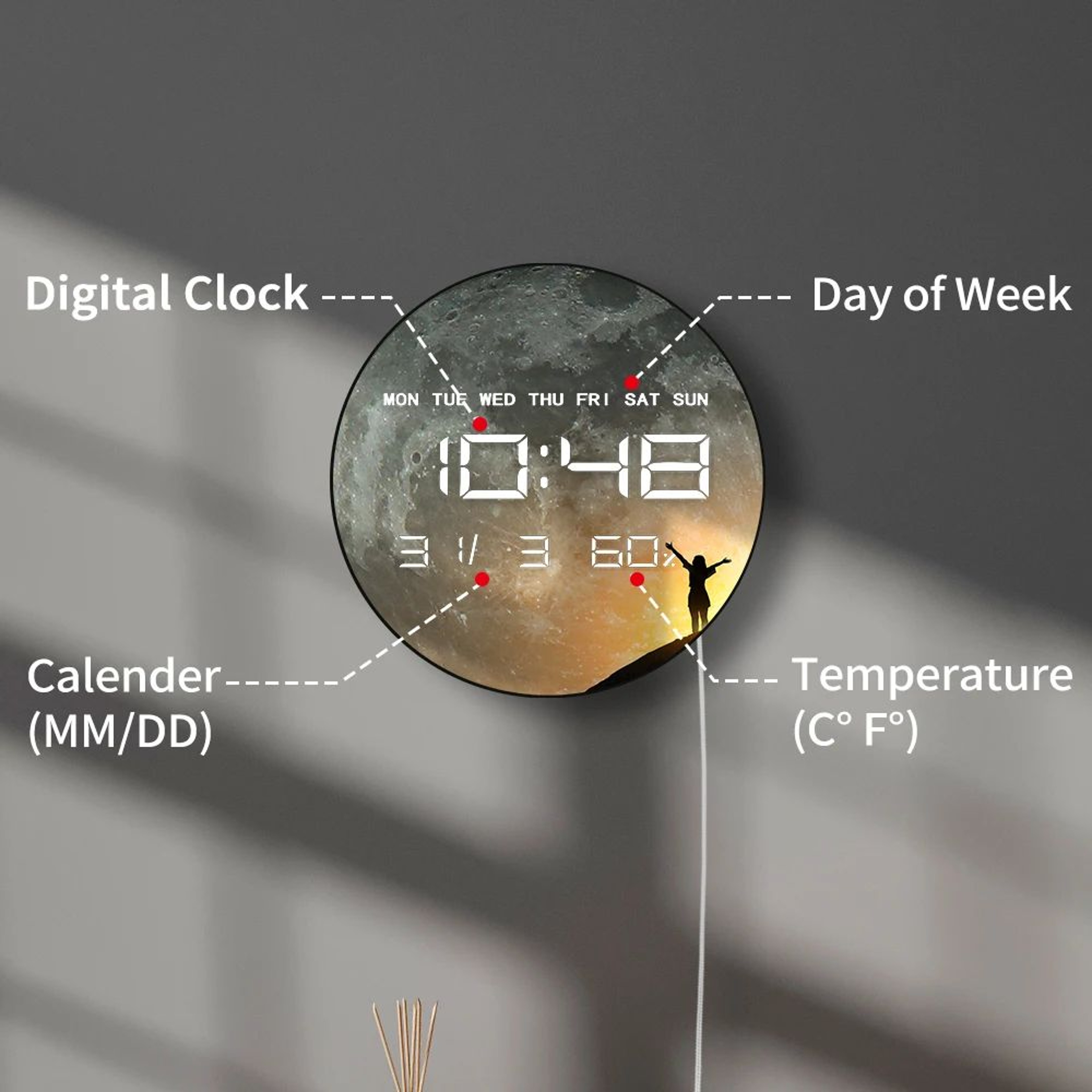 Milky Way Moon Phase LED Digital Wall Clock  Large Celestial Display For Wall Or Desk 4