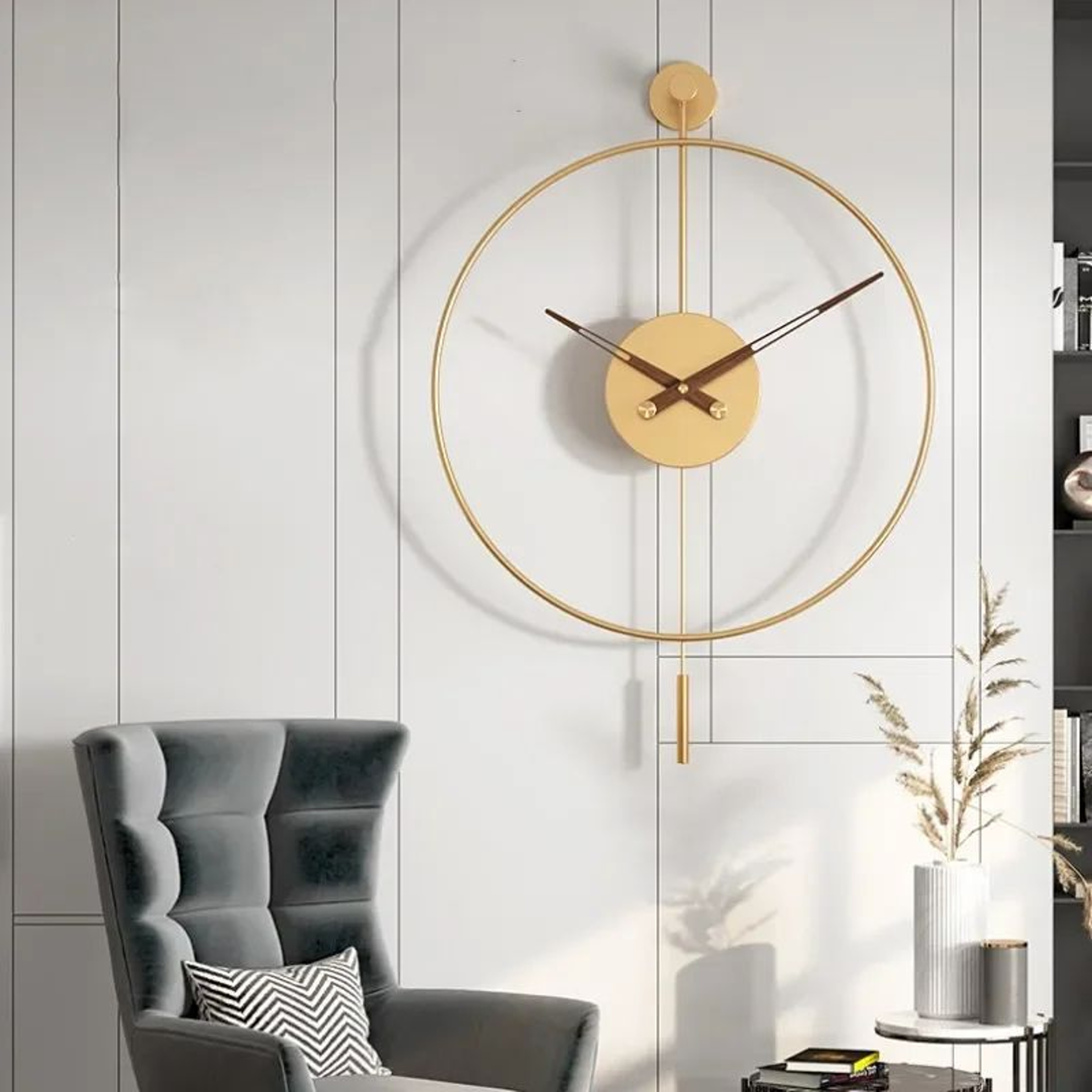 Modern Minimalist Swing Pendulum Wall Clock  Silent Decorative Metal Wall Clock For Living Room  Of 0