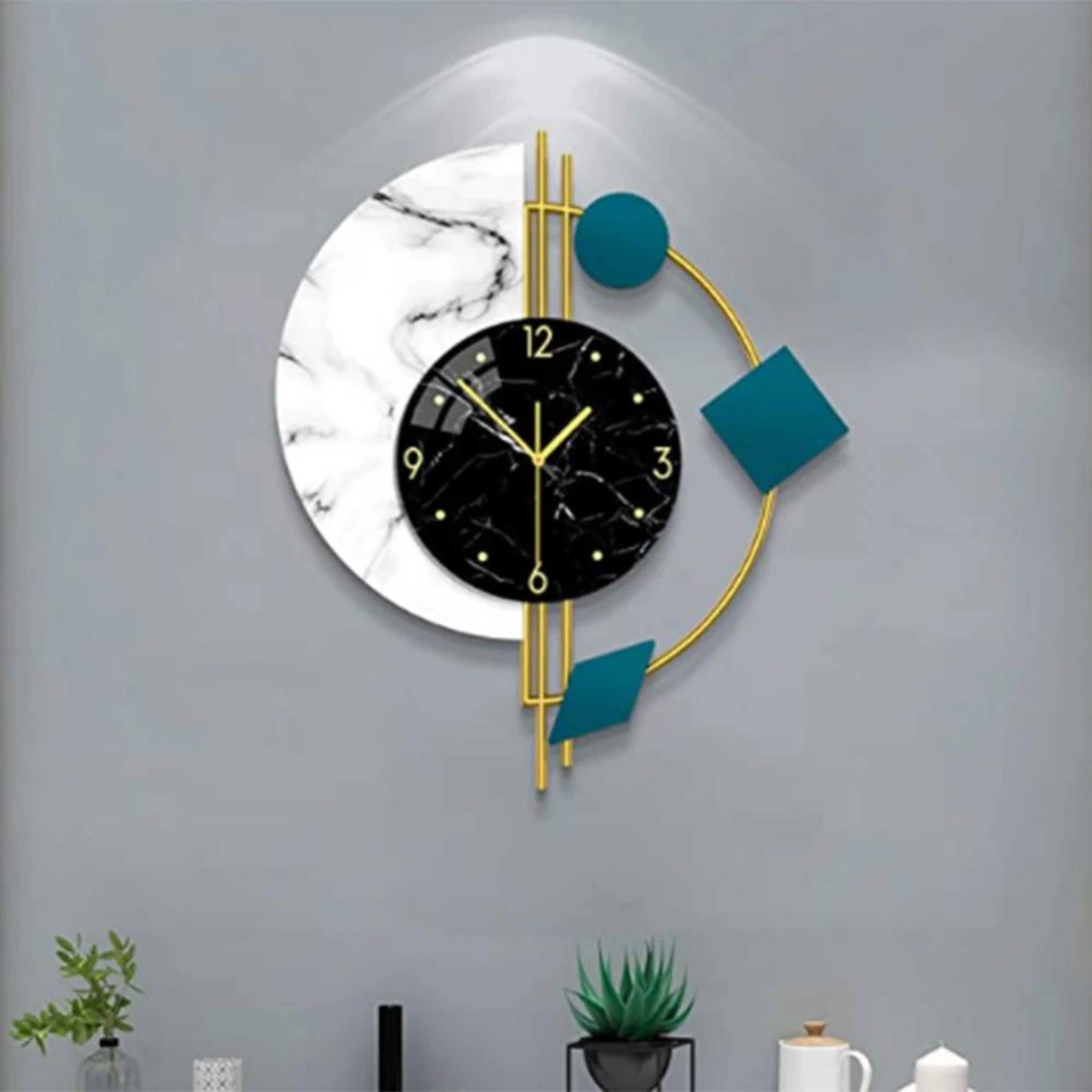 Modern Silent Wall Clock  Creative Semicircle Marble Wall Clock For Elegant Home Decor 0