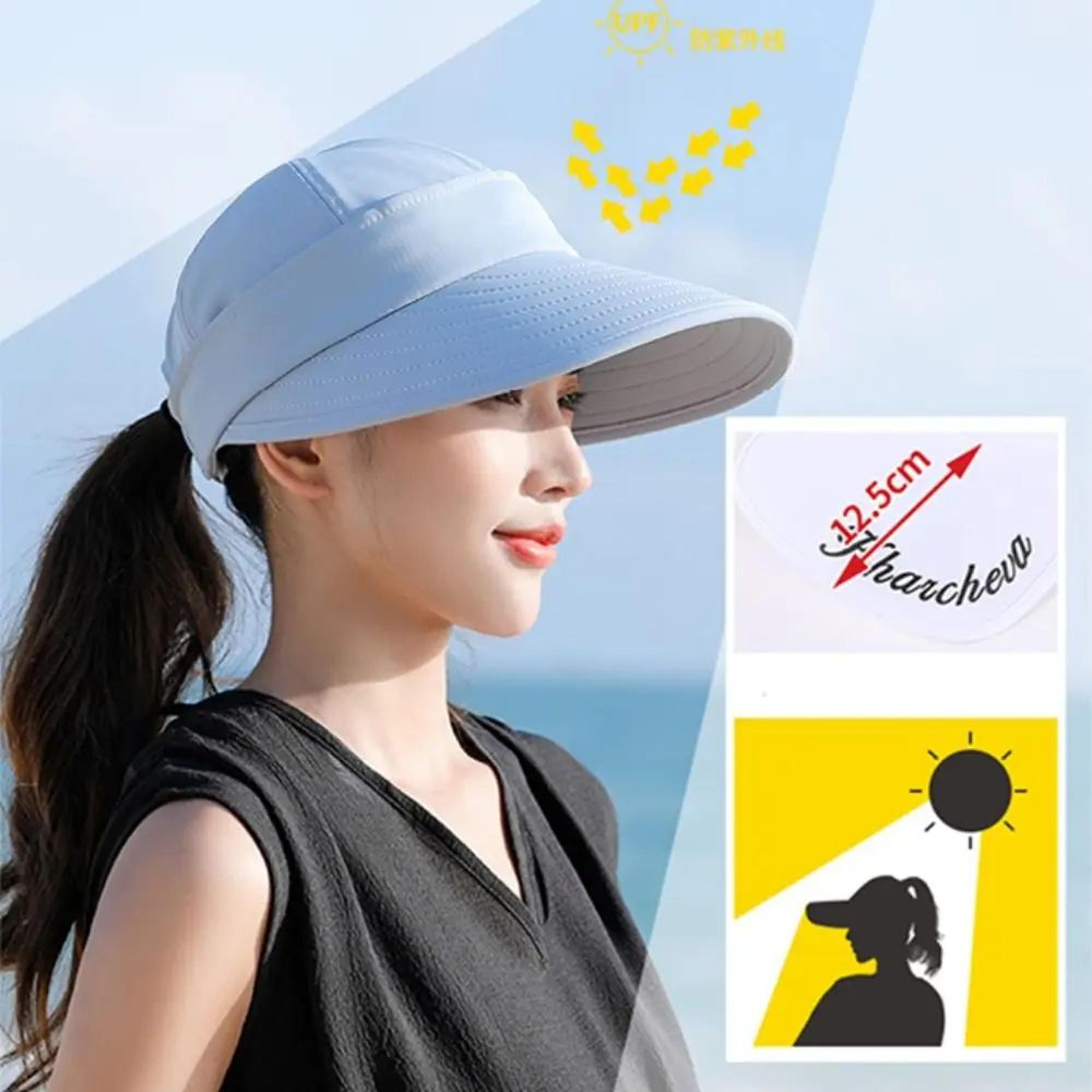 Foldable Wide Brim Ponytail Sun Hat With UV Protection For Women 3