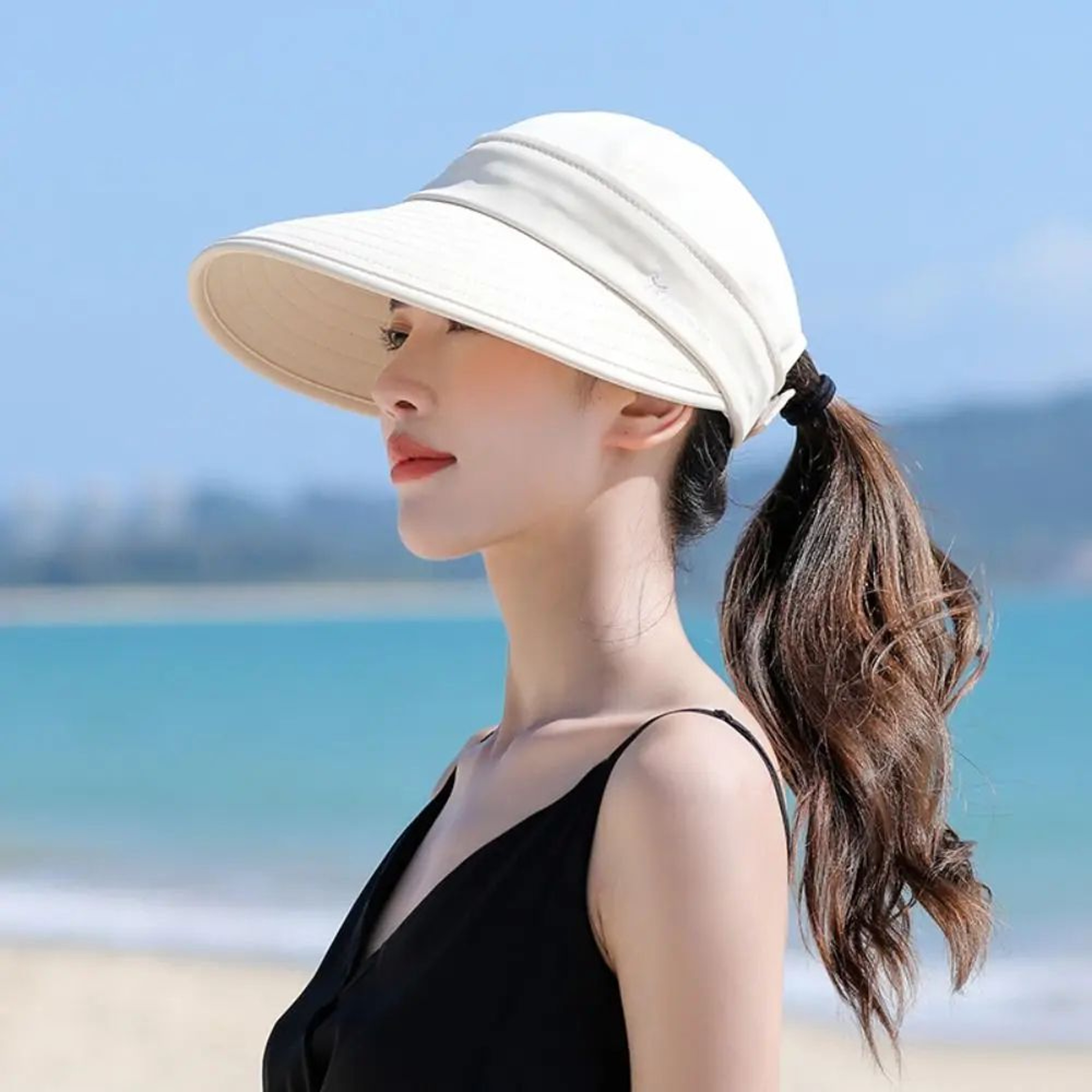 Foldable Wide Brim Ponytail Sun Hat With UV Protection For Women 8