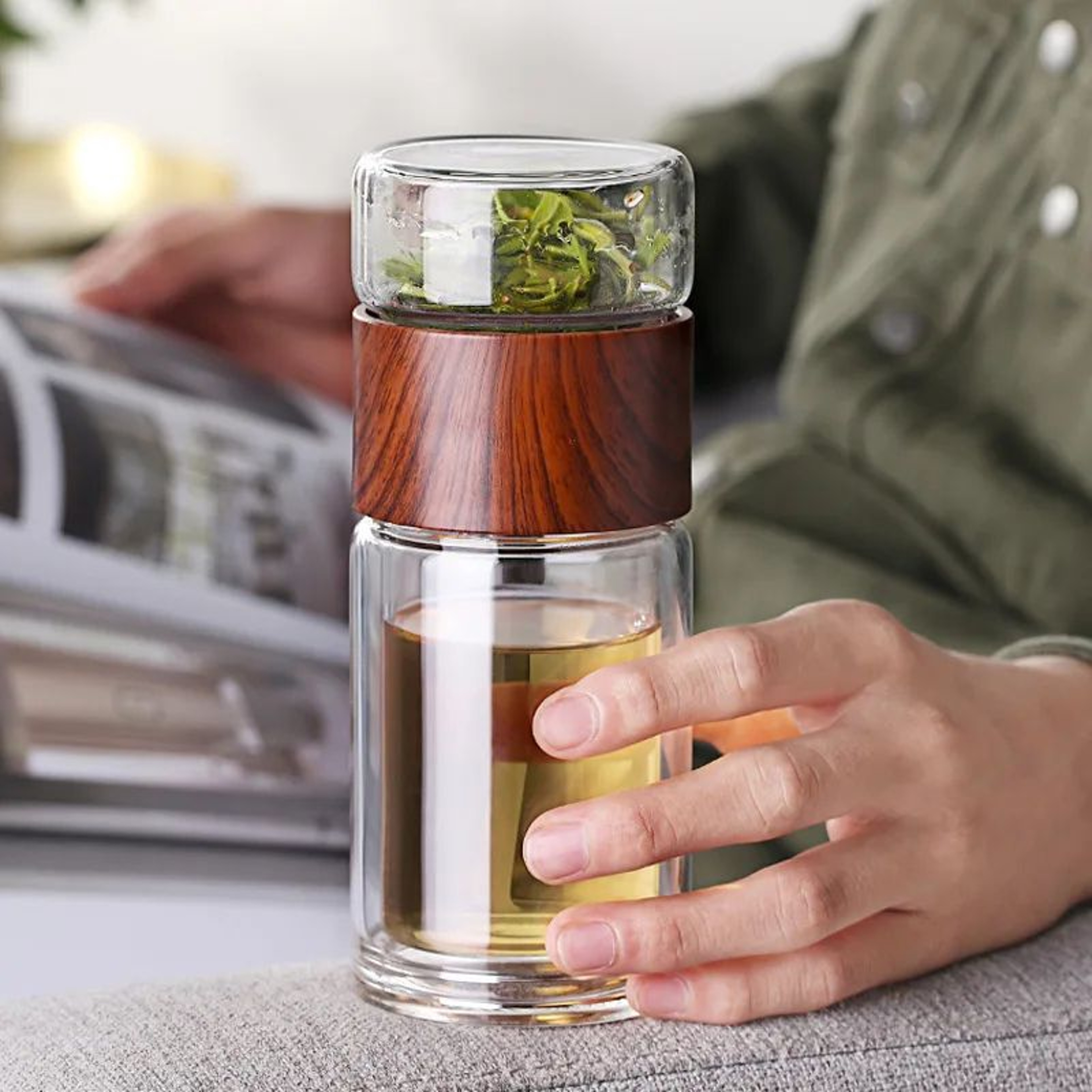 PureBrew Double Wall Glass Tea Infuser Bottle With Protective Sleeve 2