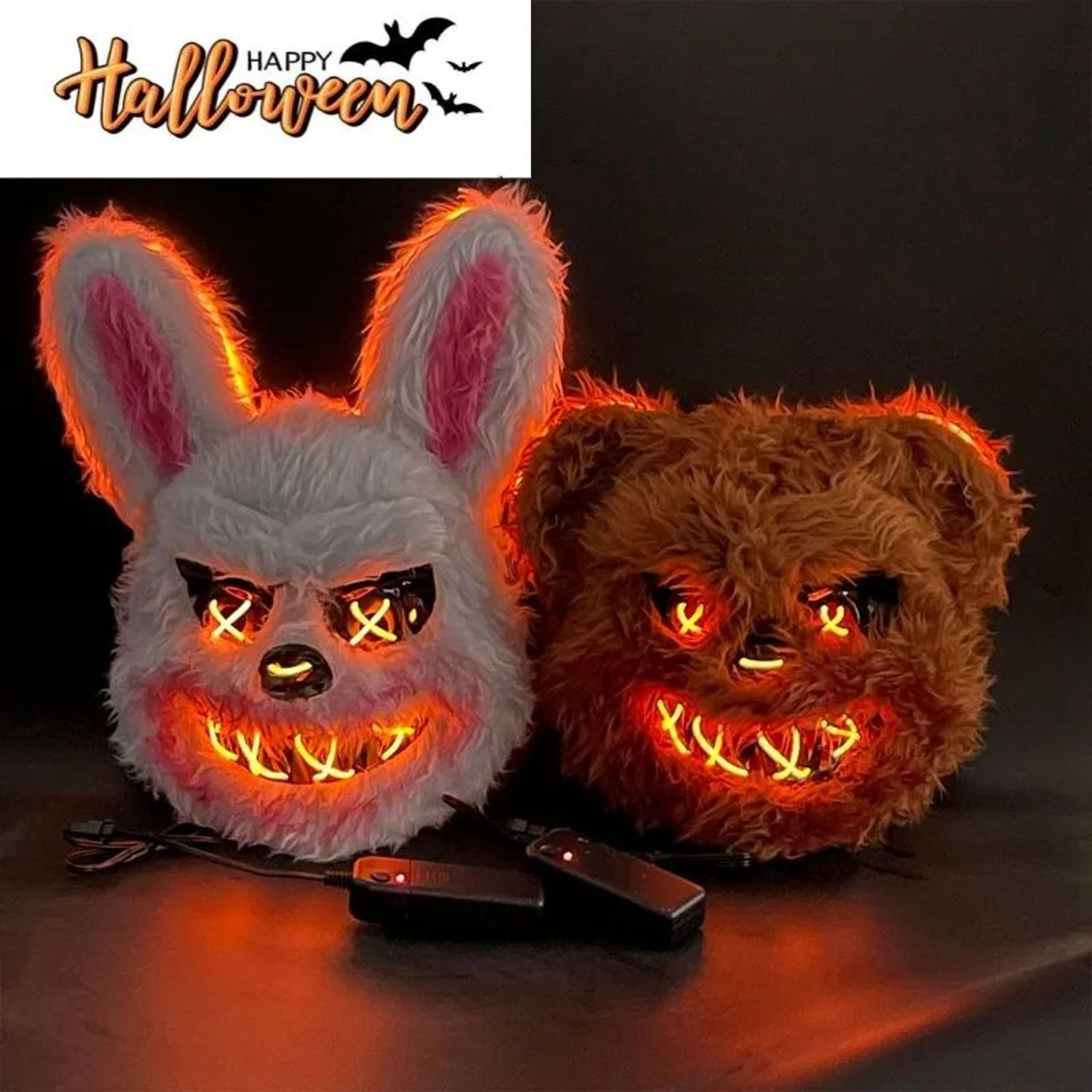 LED Bloody Rabbit Glow Mask  Horror Cosplay Light Up Halloween Mask 0
