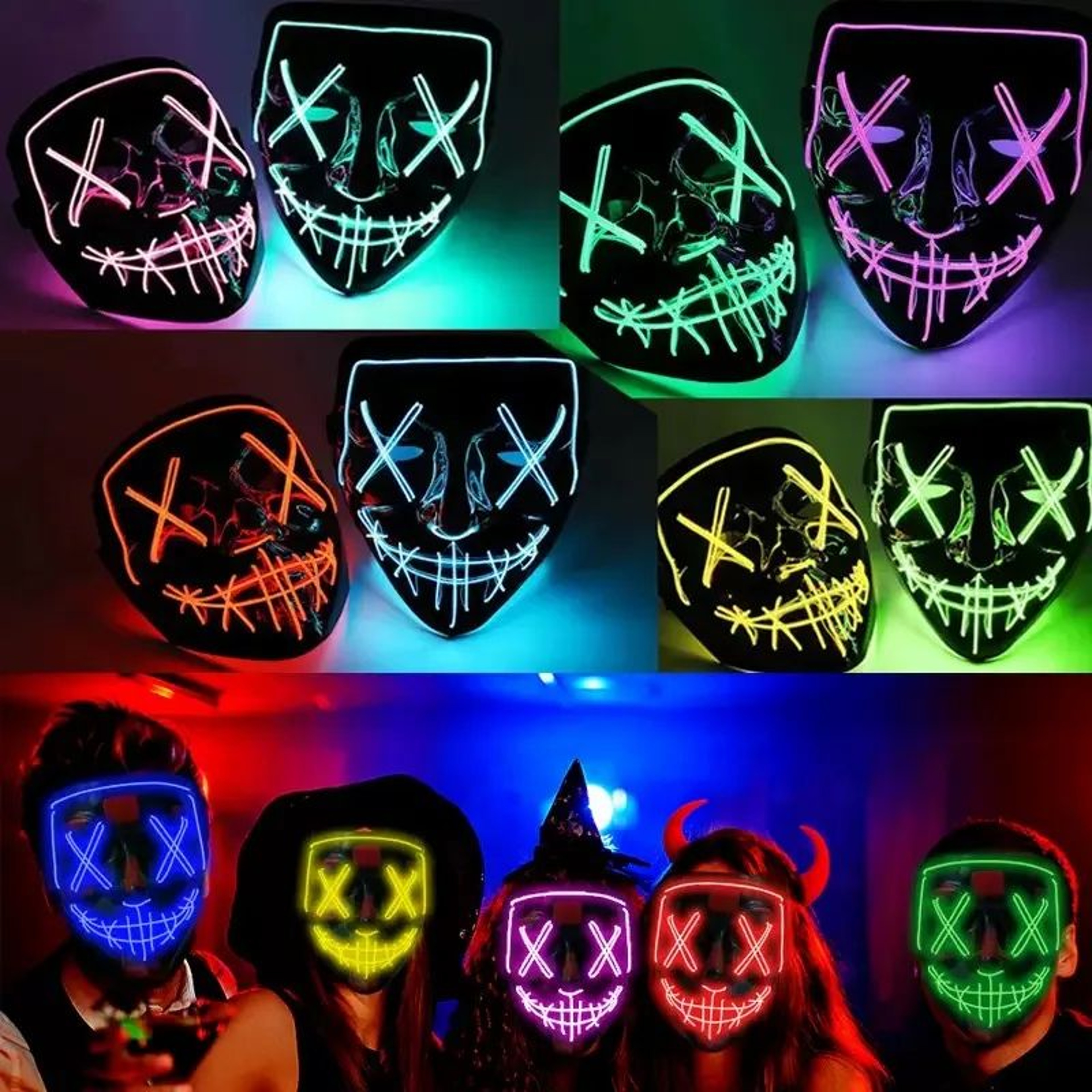 Neon Glow LED Purge Mask  Wireless Light Up Halloween Cosplay Mask 0