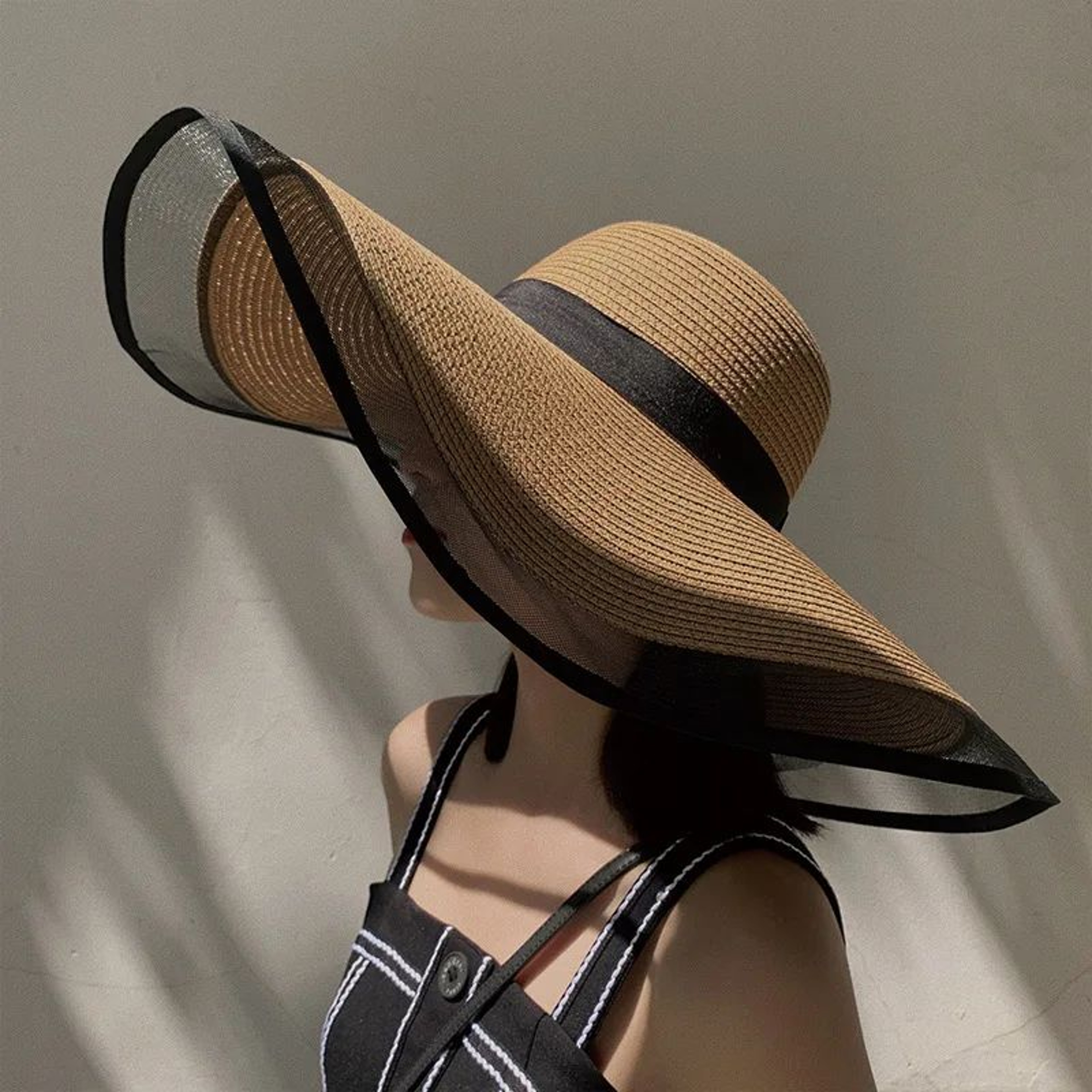 Vintage Foldable Straw Womens Sun Hat With Wide Brim UV Protection Beach Visor 0