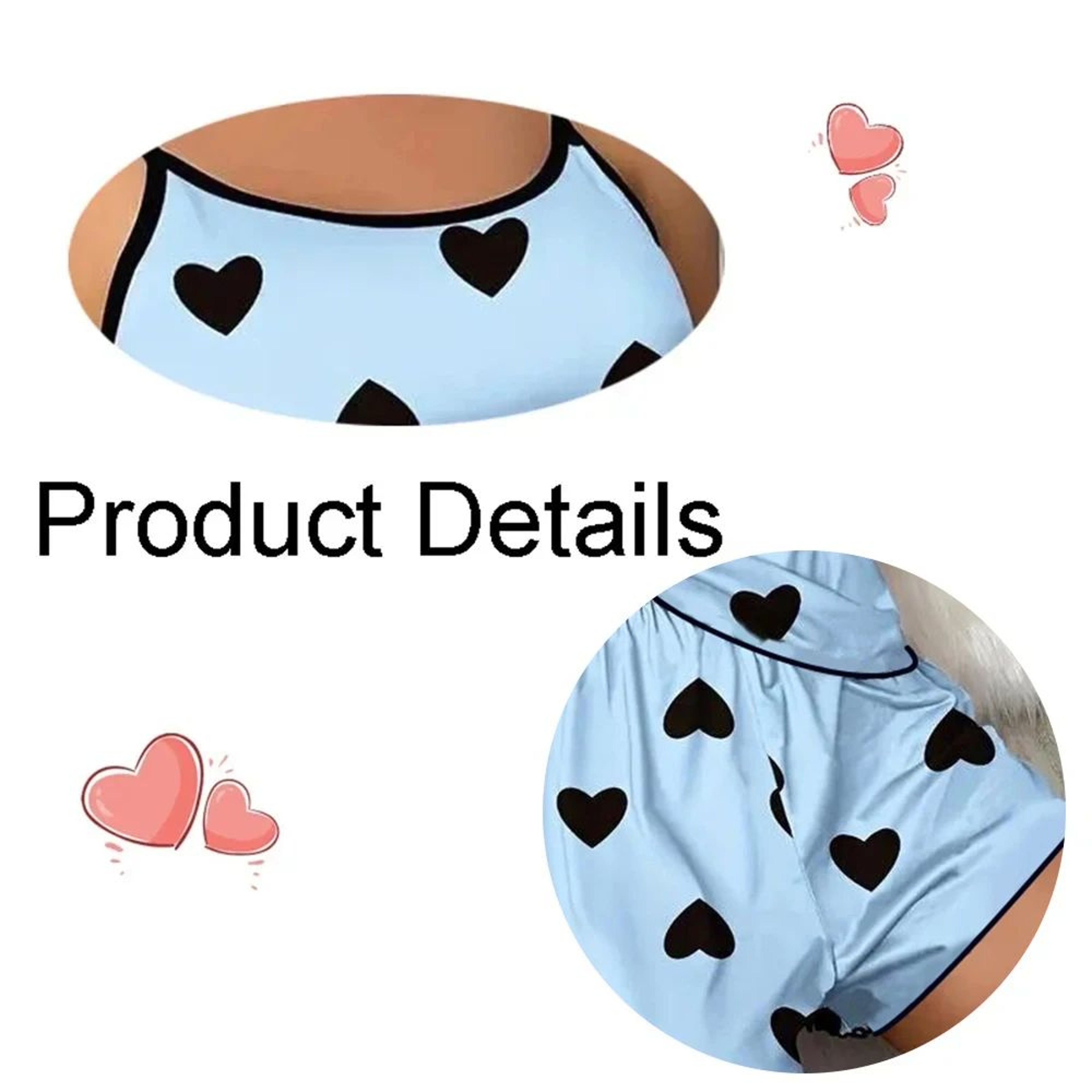 SweetDream Ice Silk Womens Pajama Set  Cute Heart Print Pajama Set With Cooling Summer Loungewear S 4