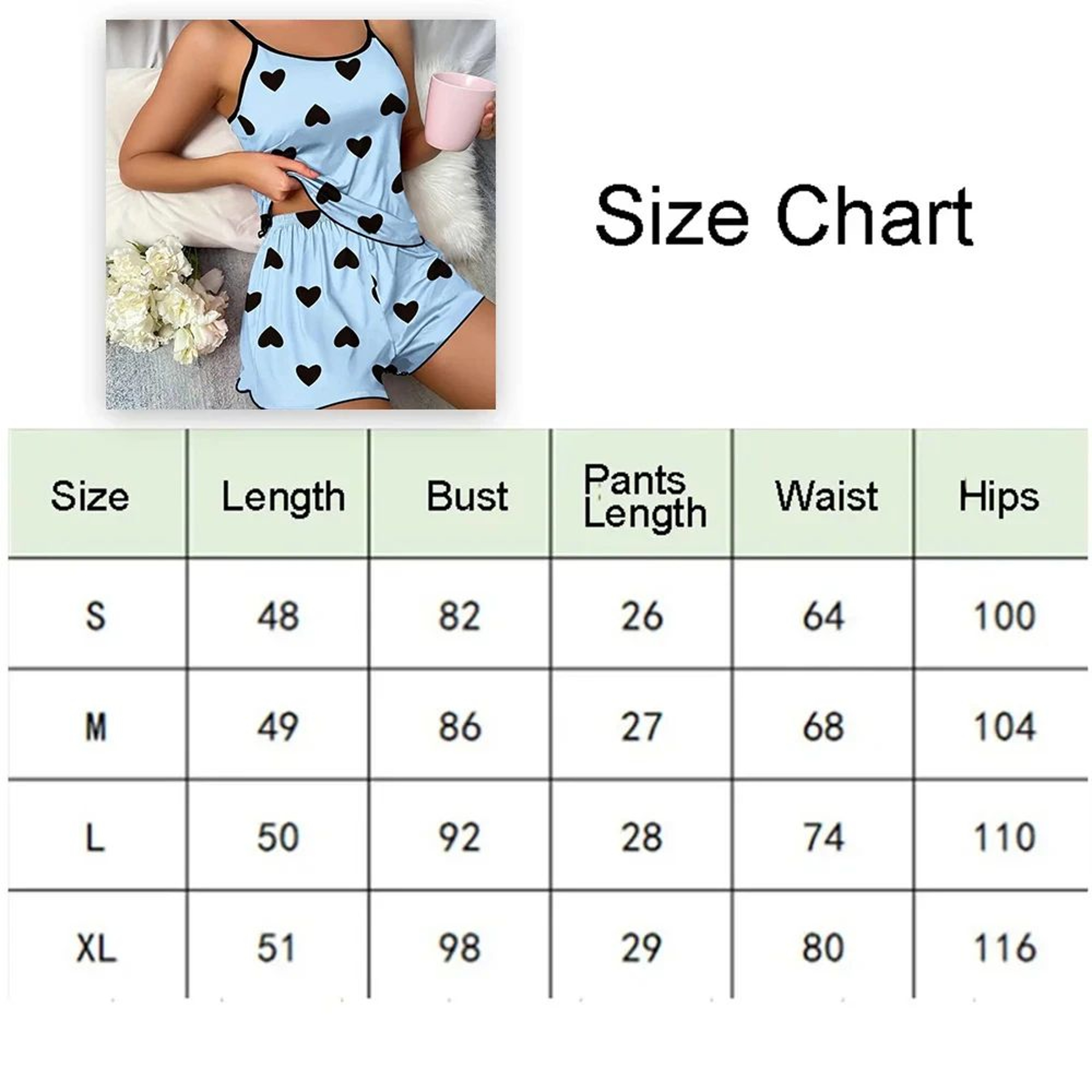 SweetDream Ice Silk Womens Pajama Set  Cute Heart Print Pajama Set With Cooling Summer Loungewear S 1