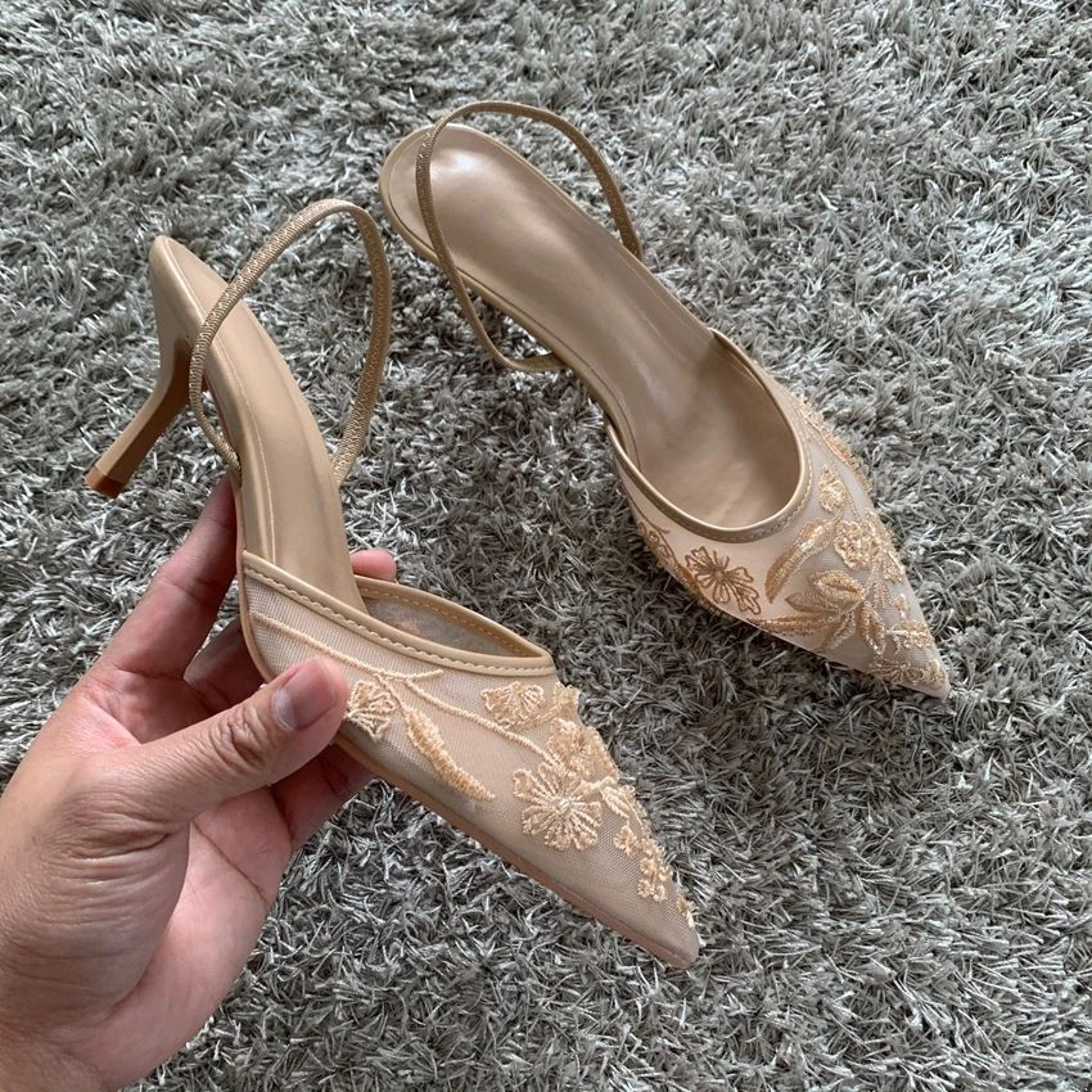 Luxe Embroidered Mesh Slingback Heels For Weddings And Parties 5