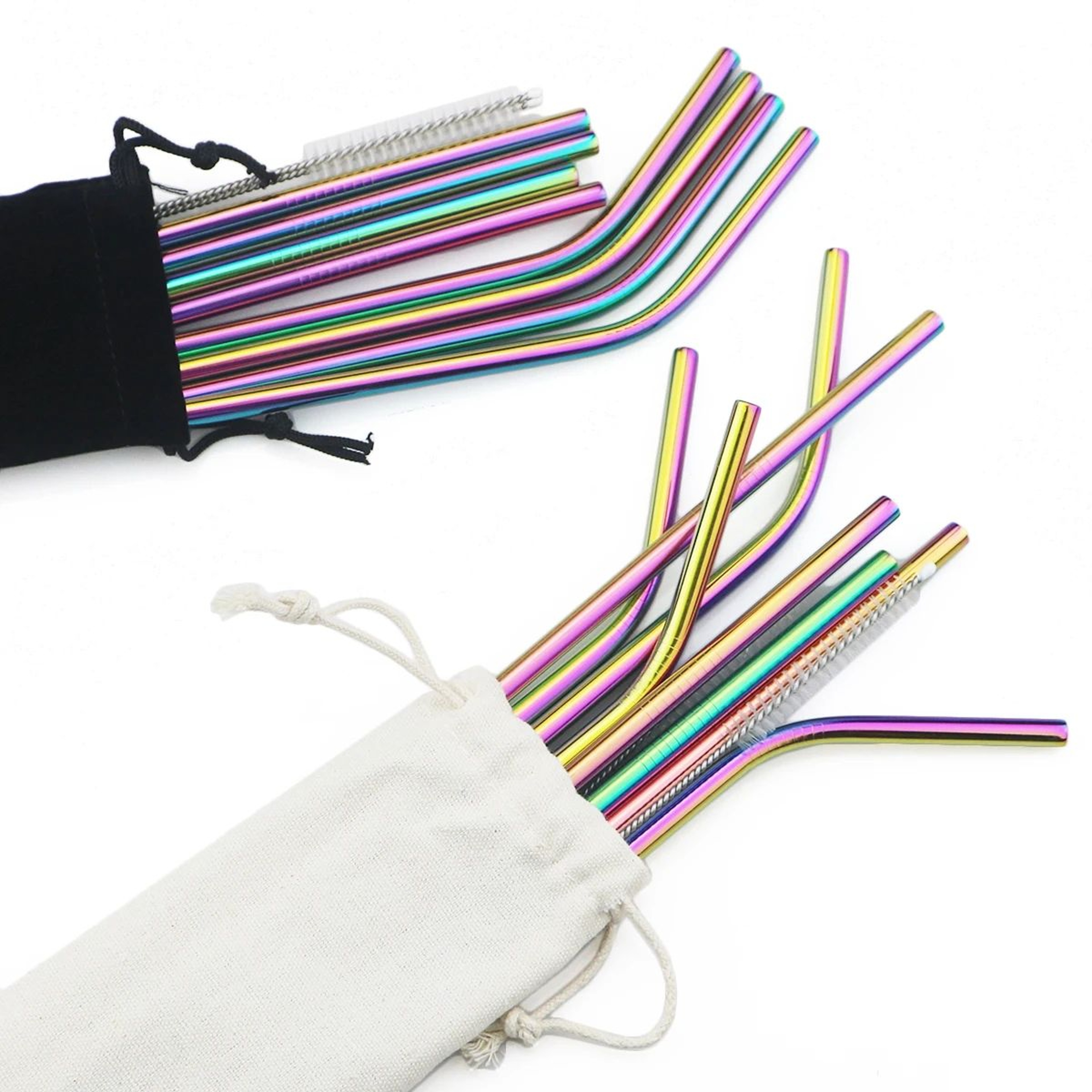 Rainbow Reusable Metal Straws Set With Cleaning Brush  Premium Stainless Steel Drinking Straws For  0
