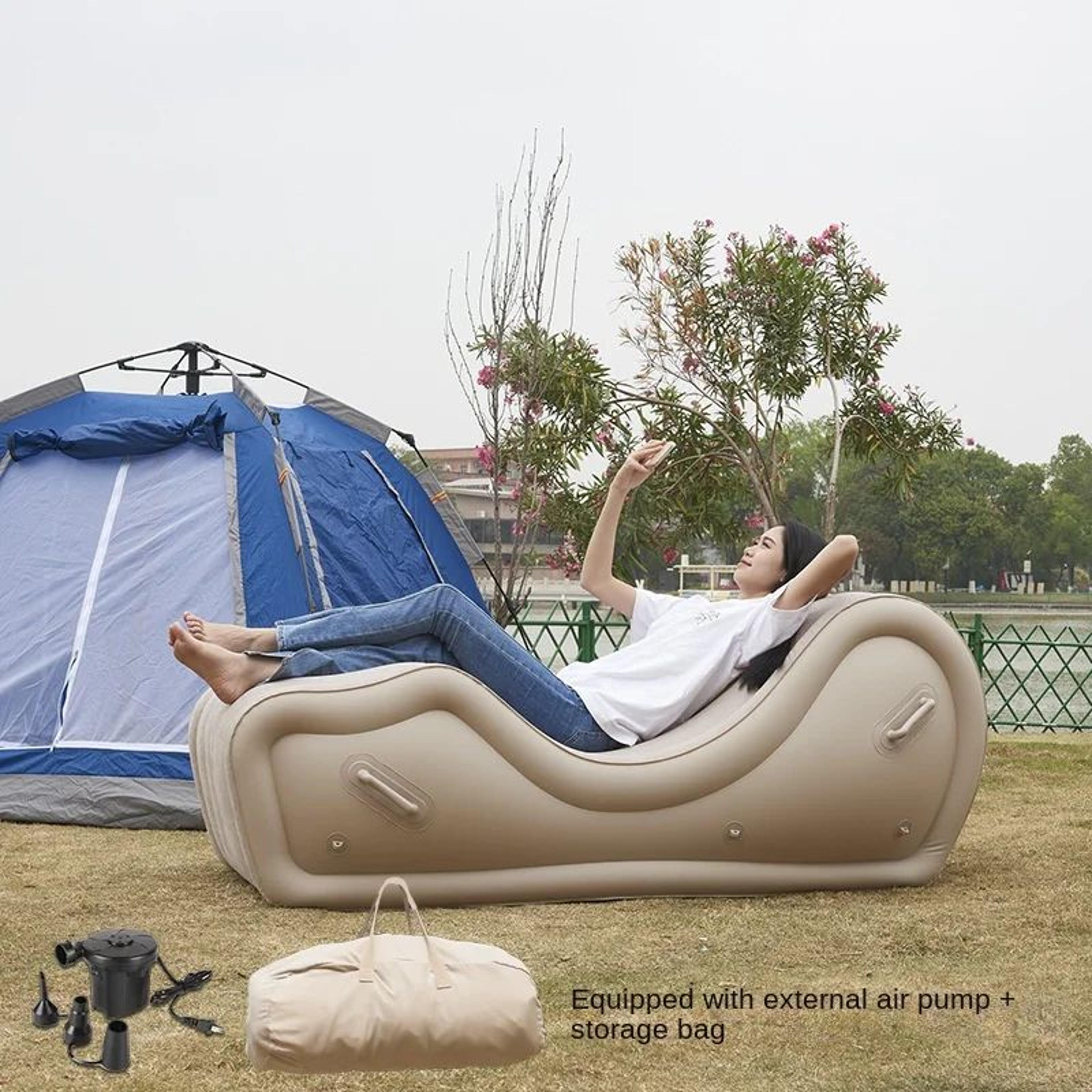 Portable Inflatable Sofa Chair  Outdoor Air Lounger For Camping Beach  Travel 6