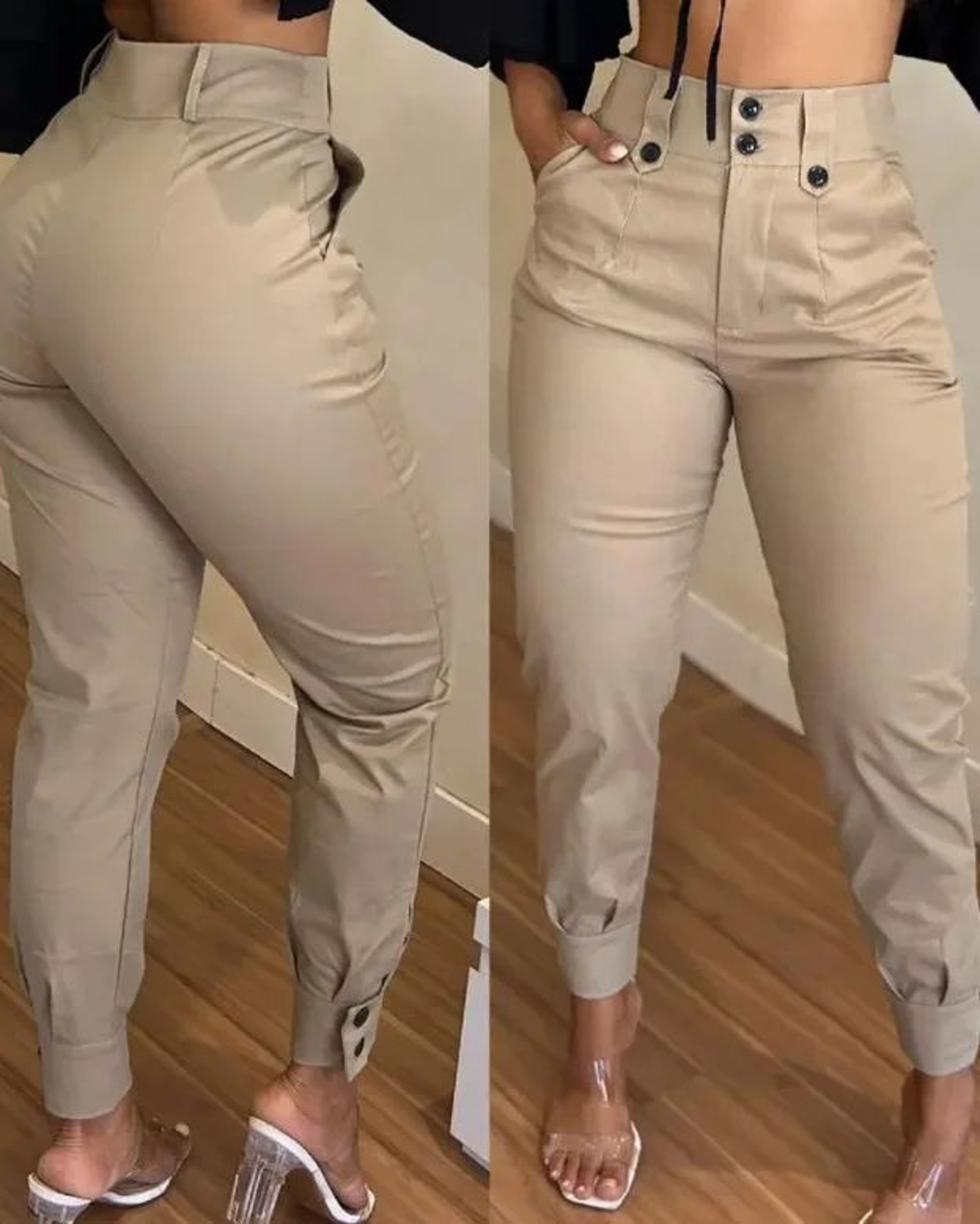 HighWaisted Womens Cargo Capri Pants  Slim Fit Pocketed Casual Cropped Trousers 2