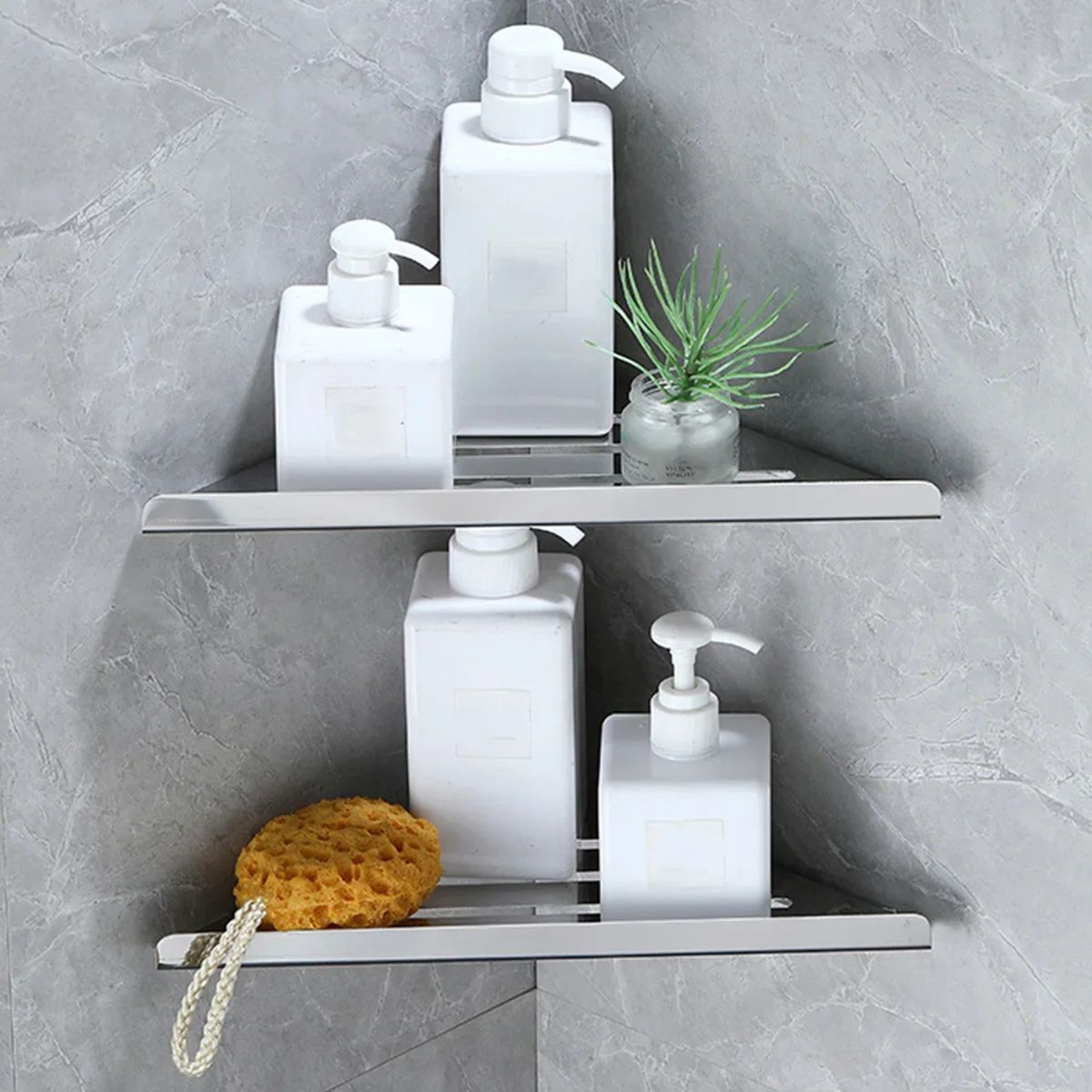 304 Stainless Steel Corner Shower Shelf  No Drill Bathroom Corner Organizer 1