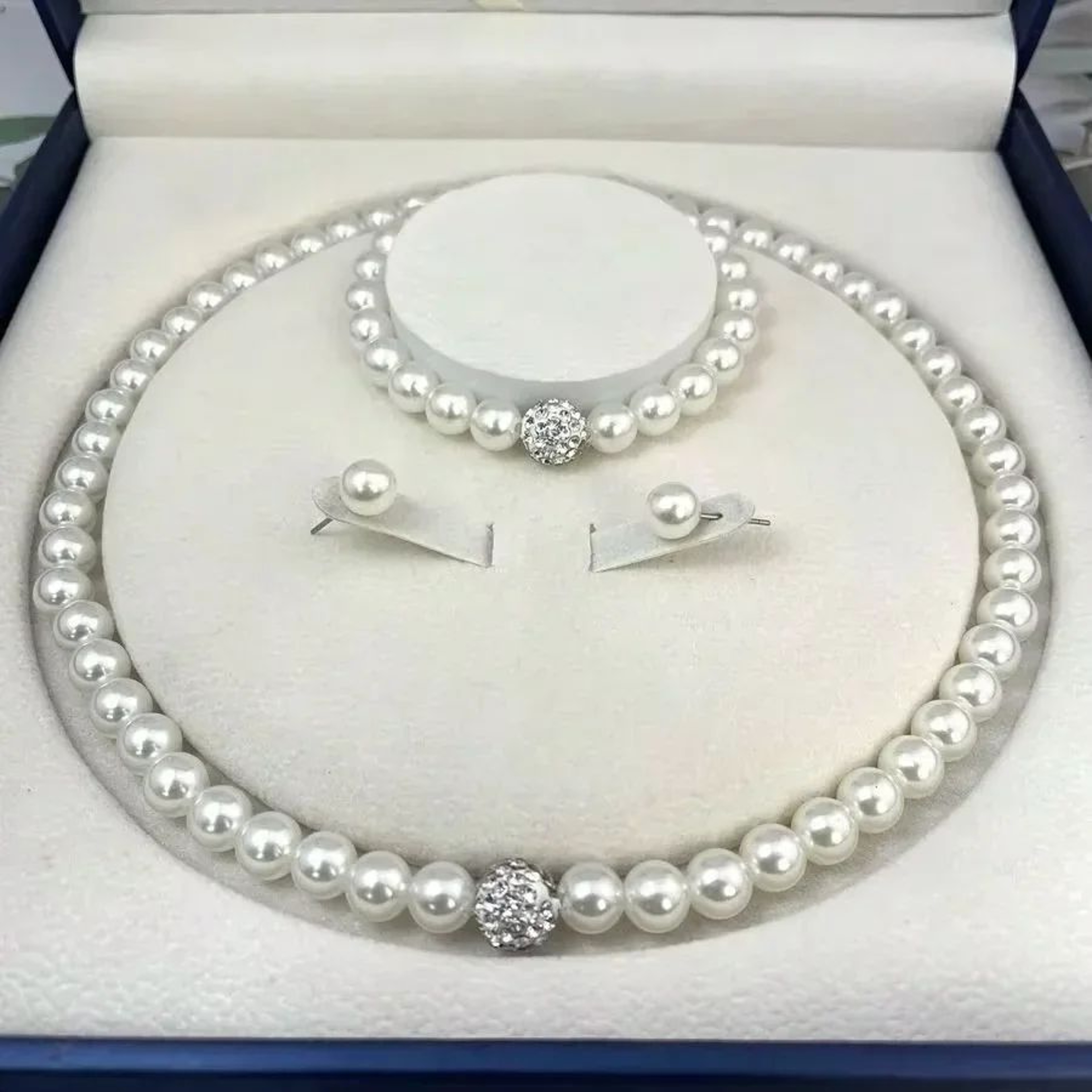 Elegant Bridal Pearl Jewelry Set  Crystal Fireball Imitation Pearl Necklace Set With Bracelet  Stud 4