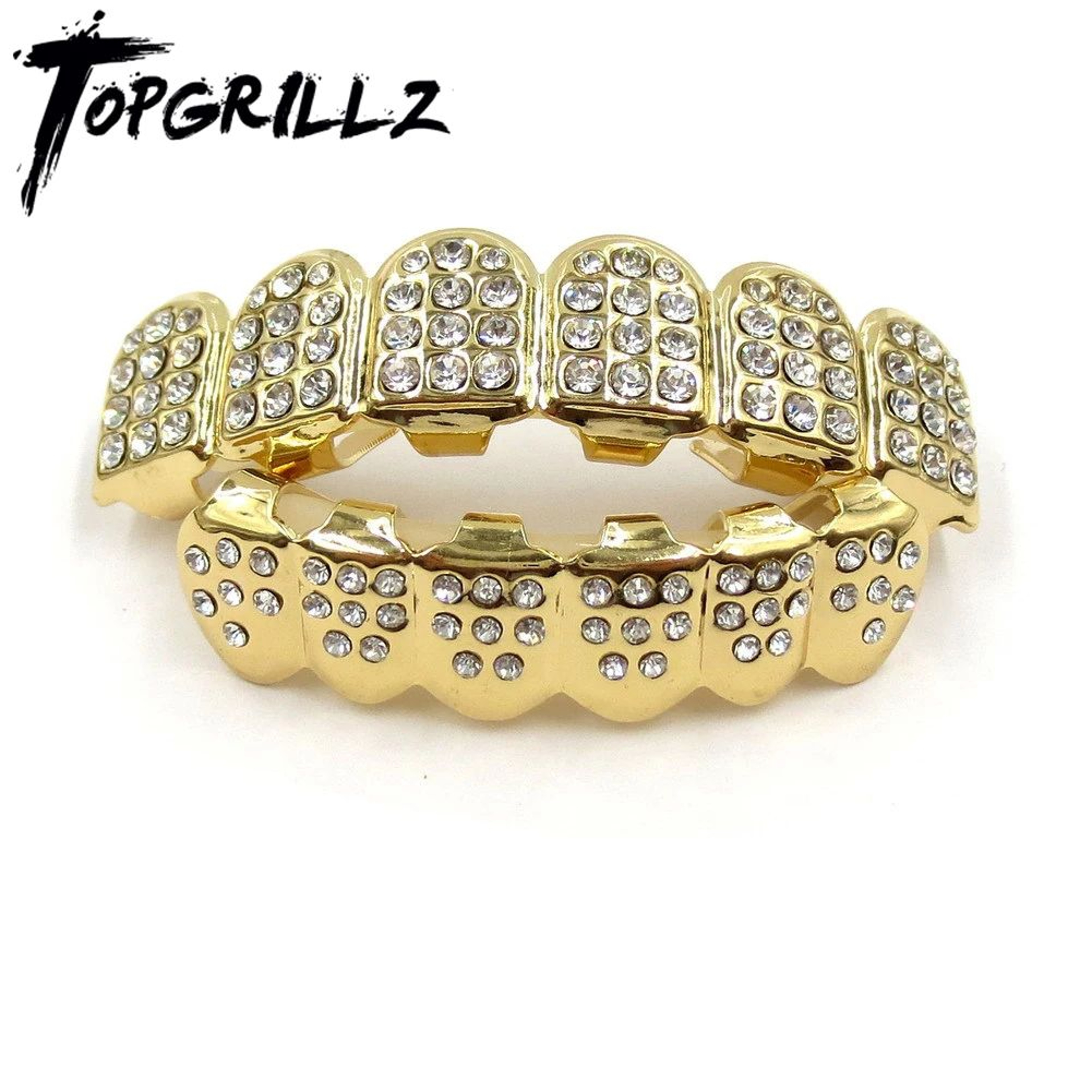TOPGRILLZ Iced Out Grillz Top And Bottom Set For Men And Women CZ Gold Teeth Grillz In Gold Or Silv 0