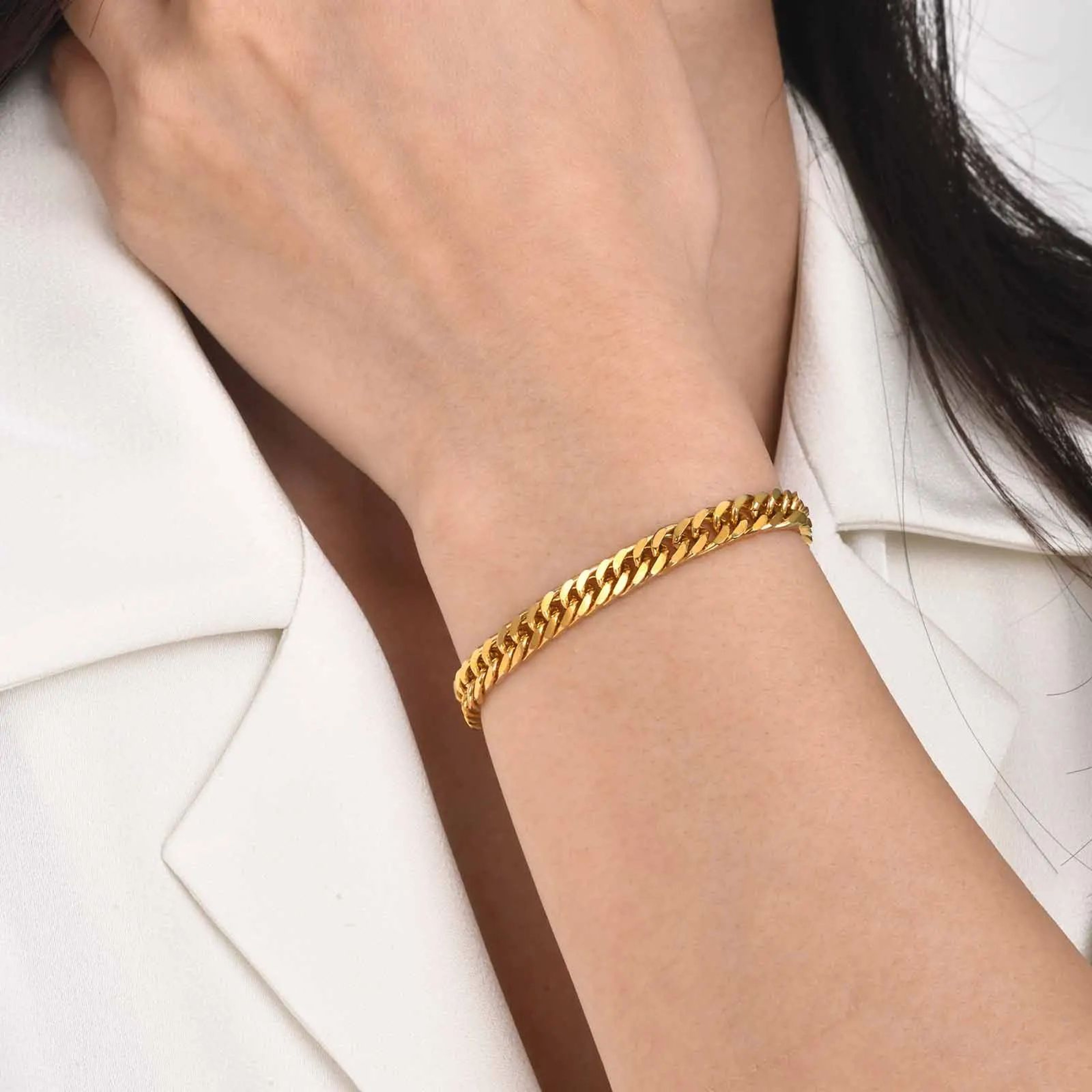 Gold Cuban Link Bracelet For Women  Stainless Steel Chunky Chain Wristband 1