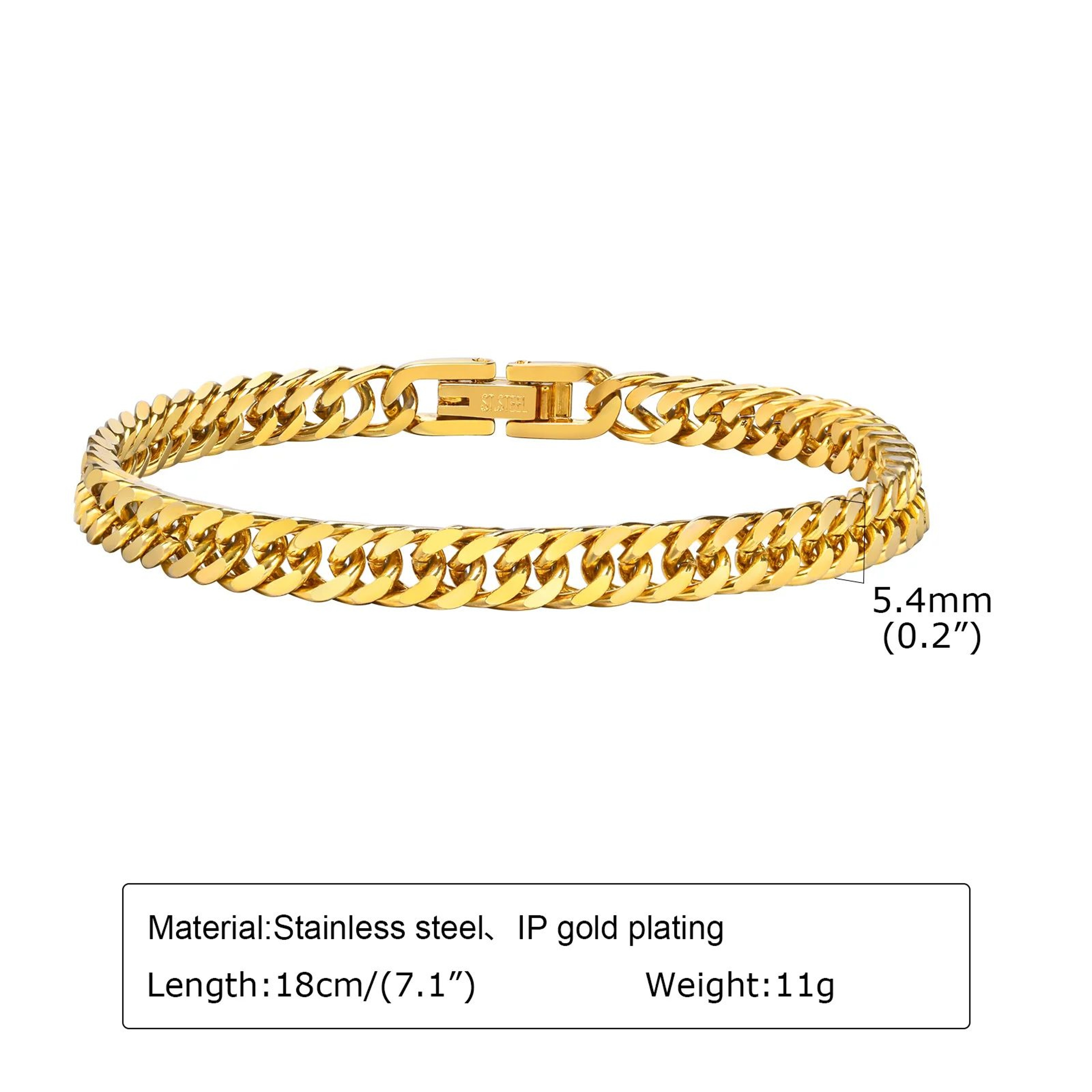 Gold Cuban Link Bracelet For Women  Stainless Steel Chunky Chain Wristband 5