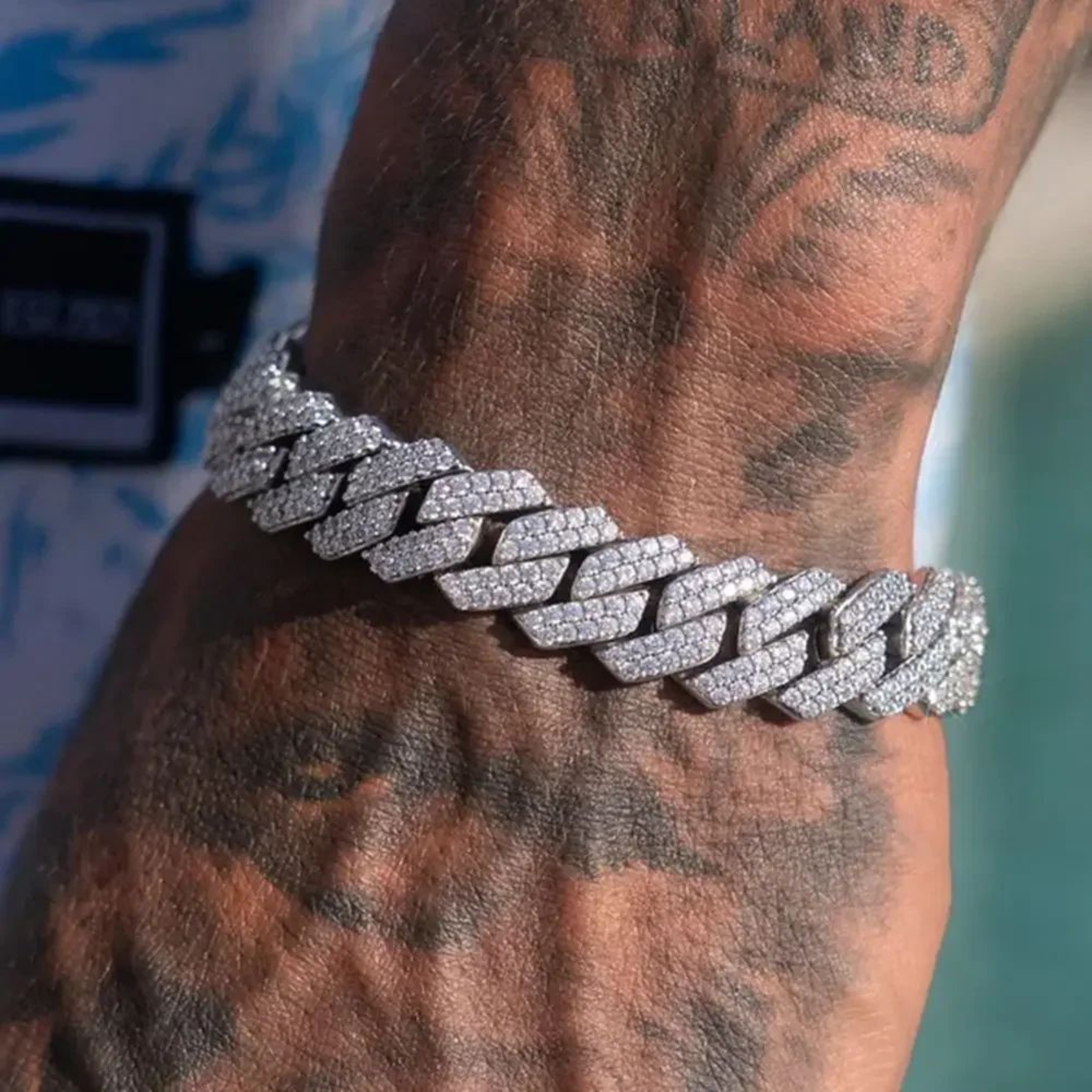 Iced Rhombus Diamond Cuban Link Bracelet For Men  Luxury Hip Hop Chain Wrist Jewelry 6