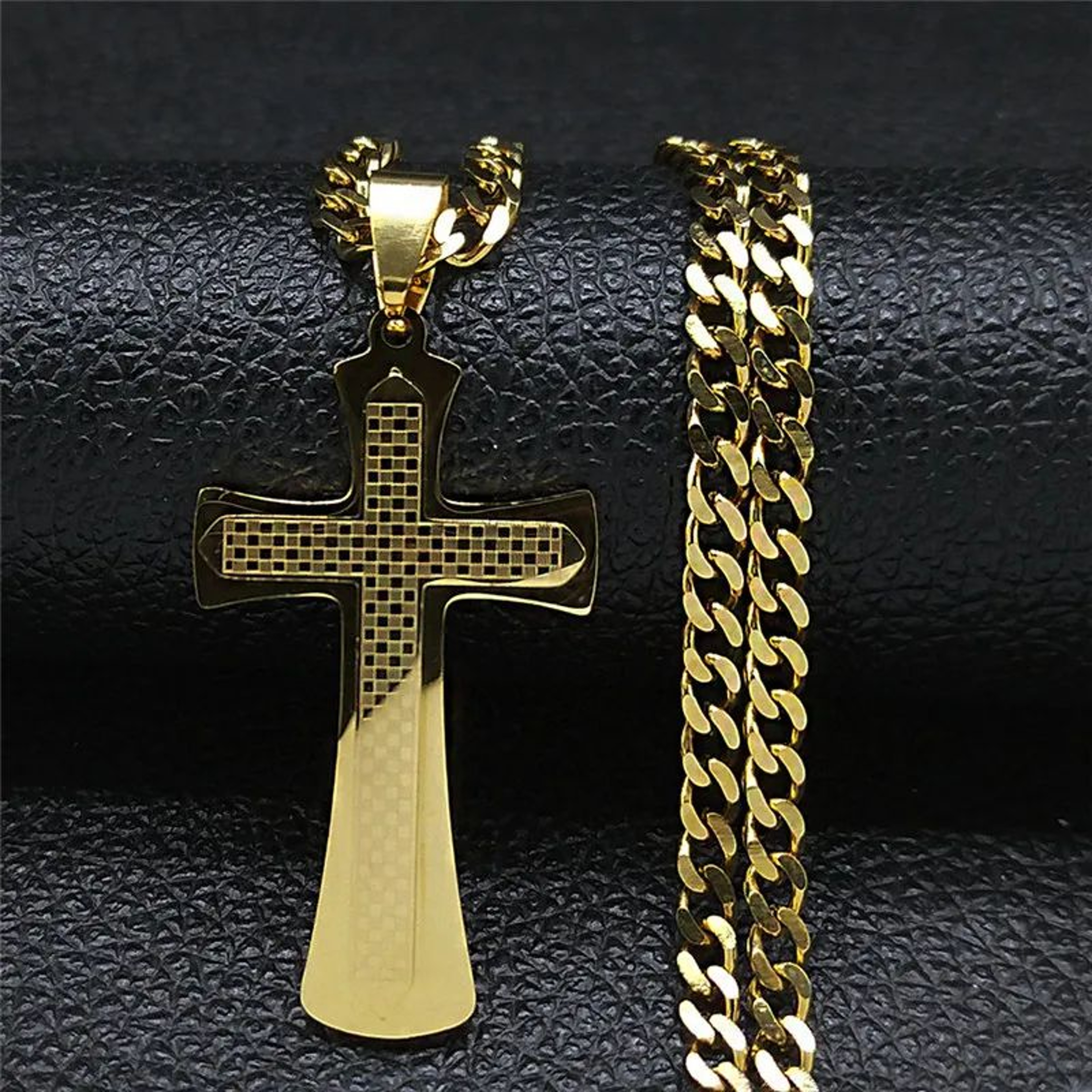 FaithShield GoldPlated Stainless Steel Cross Necklace With Jesus Pendant  Hip Hop Style Jesus Cross 6