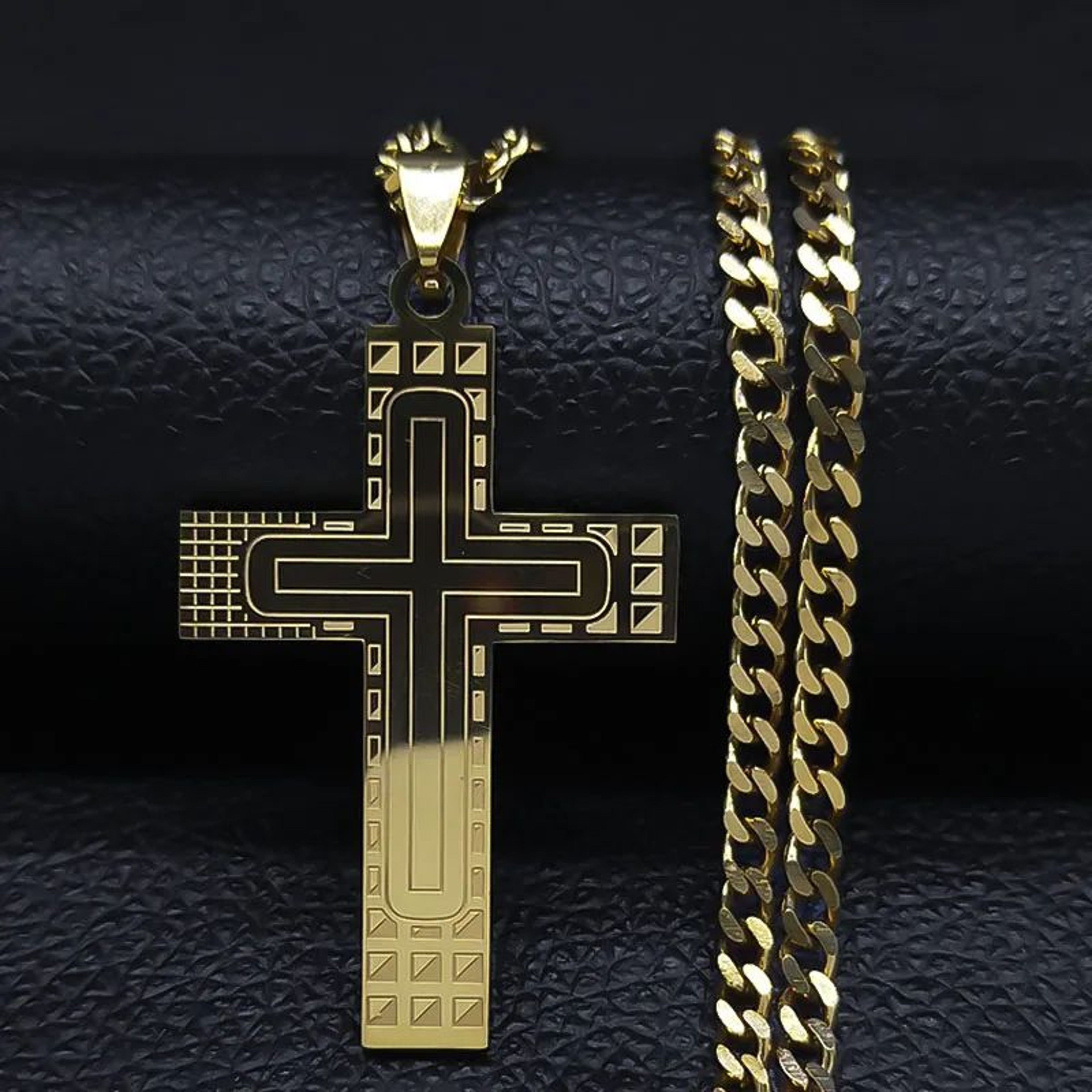 FaithShield GoldPlated Stainless Steel Cross Necklace With Jesus Pendant  Hip Hop Style Jesus Cross 10