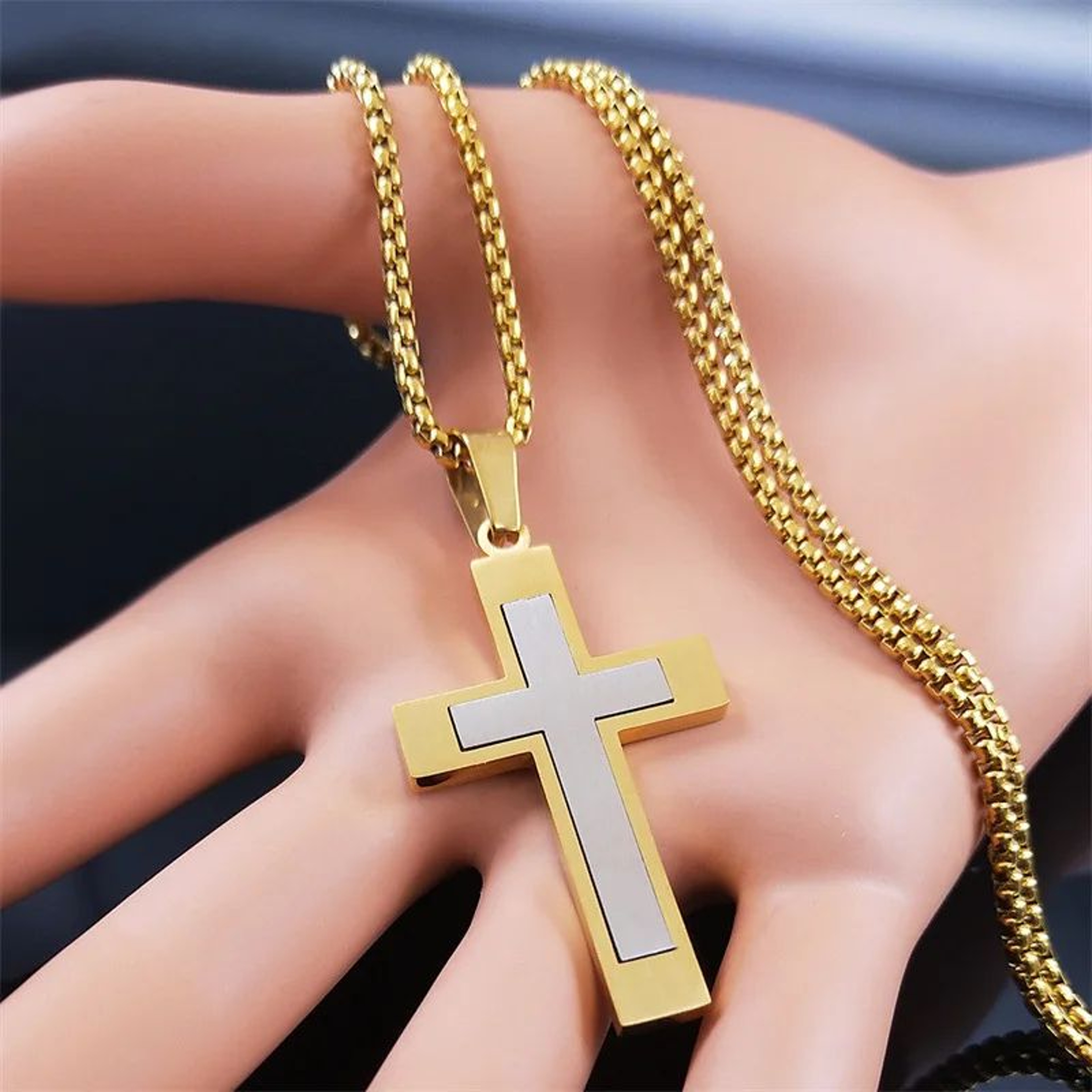 FaithGuard Stainless Steel Cross Pendant Necklace  Unisex Christian Cross Necklace With 60cm Chain 5