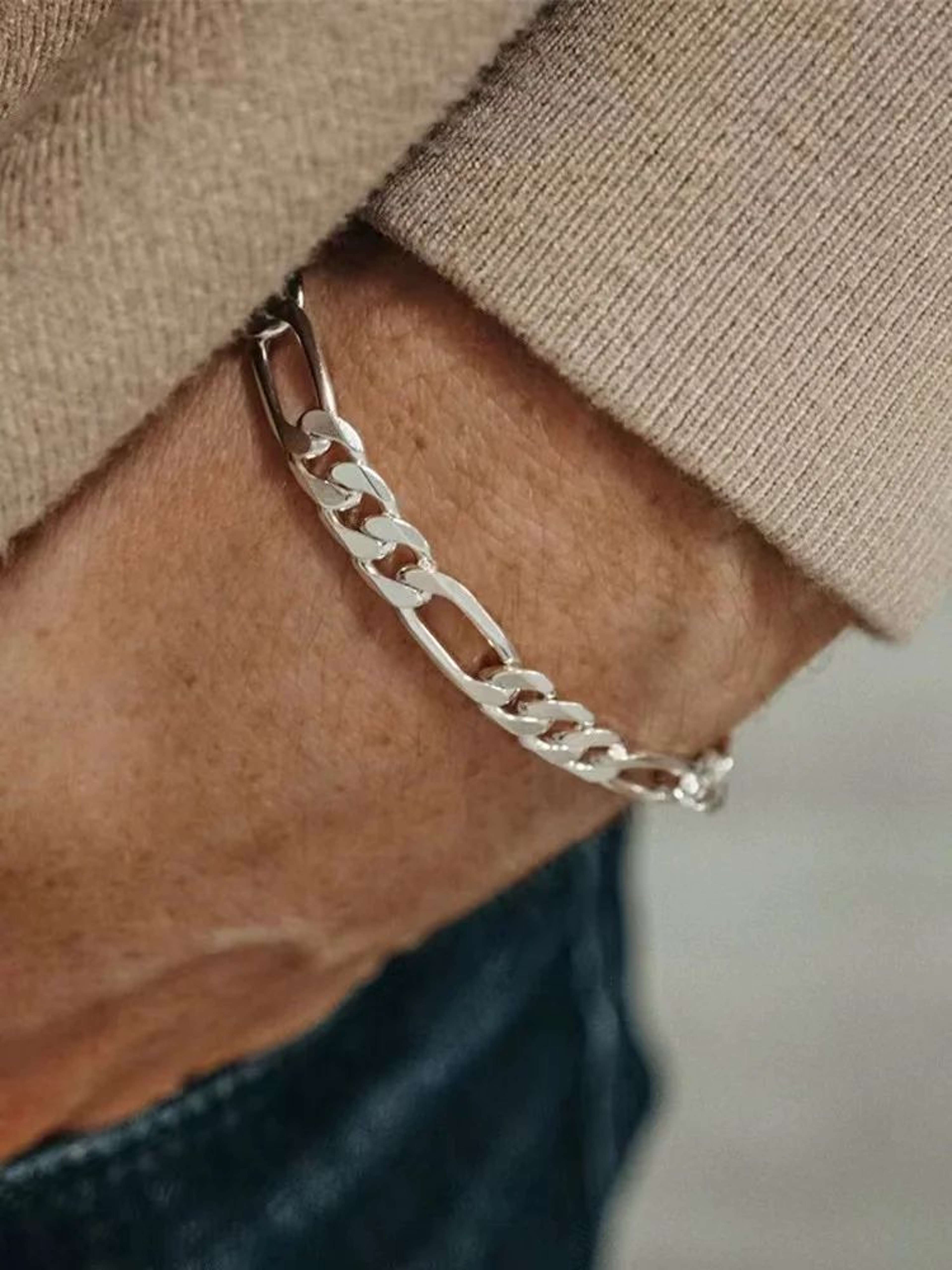 Classic 5mm Stainless Steel Figaro Chain Bracelet  Minimalist Silver Link Jewelry 0