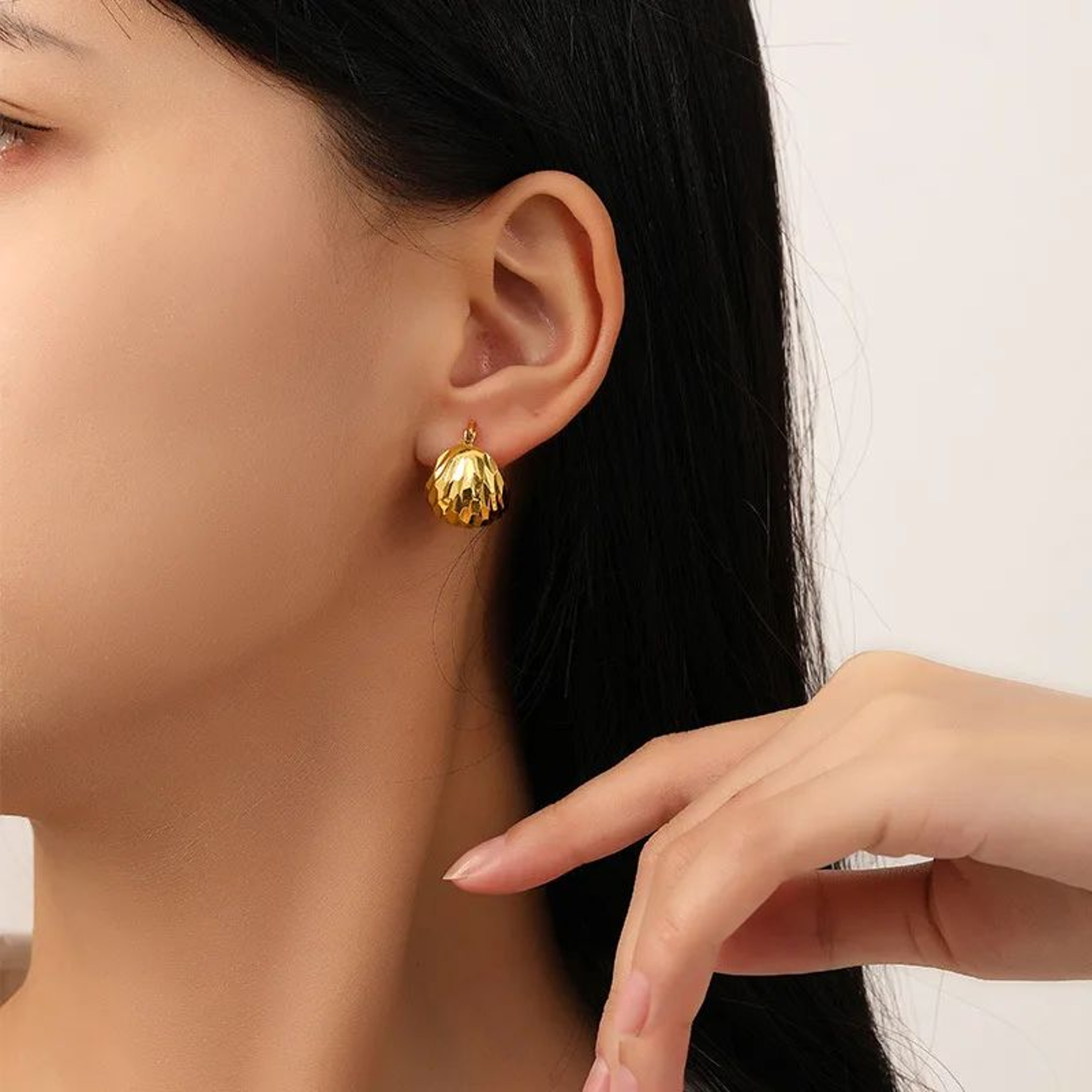 Chunky Gold Rhinestone Huggie Hoop Earrings  Stainless Steel Gold Plated Statement Hoops 2