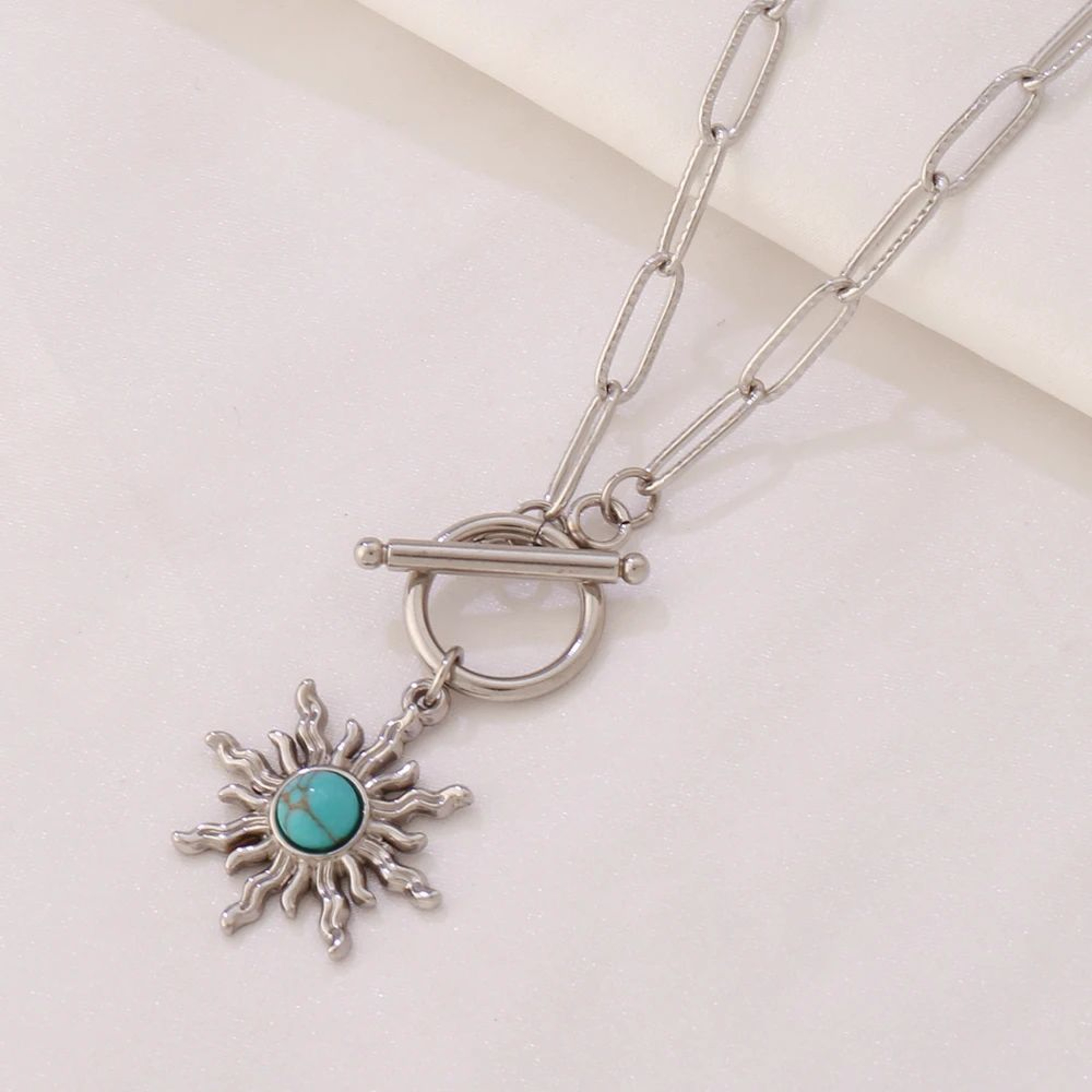 Celestial Turquoise Sun Pendant Necklace  Gold Stainless Steel Sun Pendant Necklace For Women 1