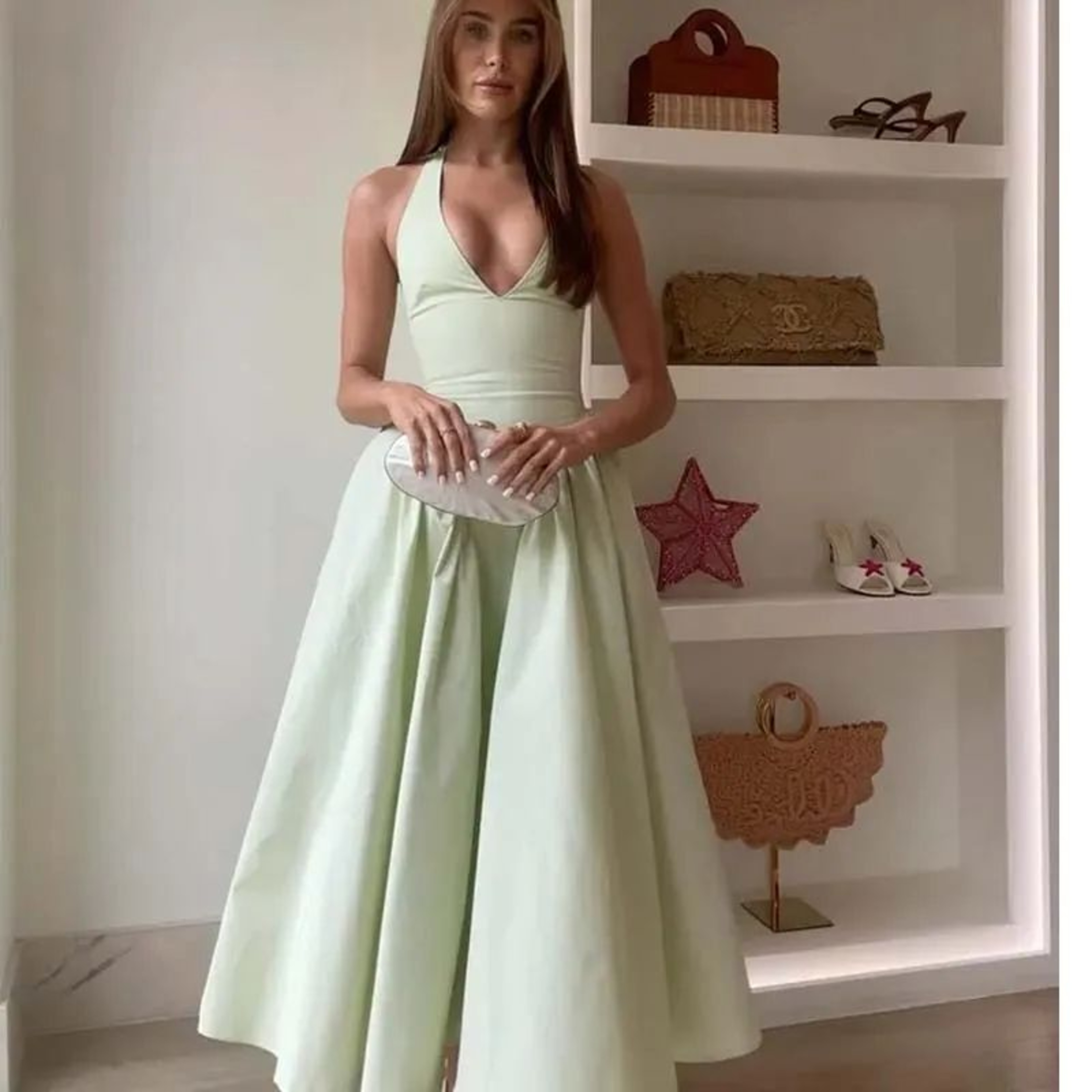 Elegant Backless Halter ALine Midi Dress  Summer Backless Halter Dress For Women 0