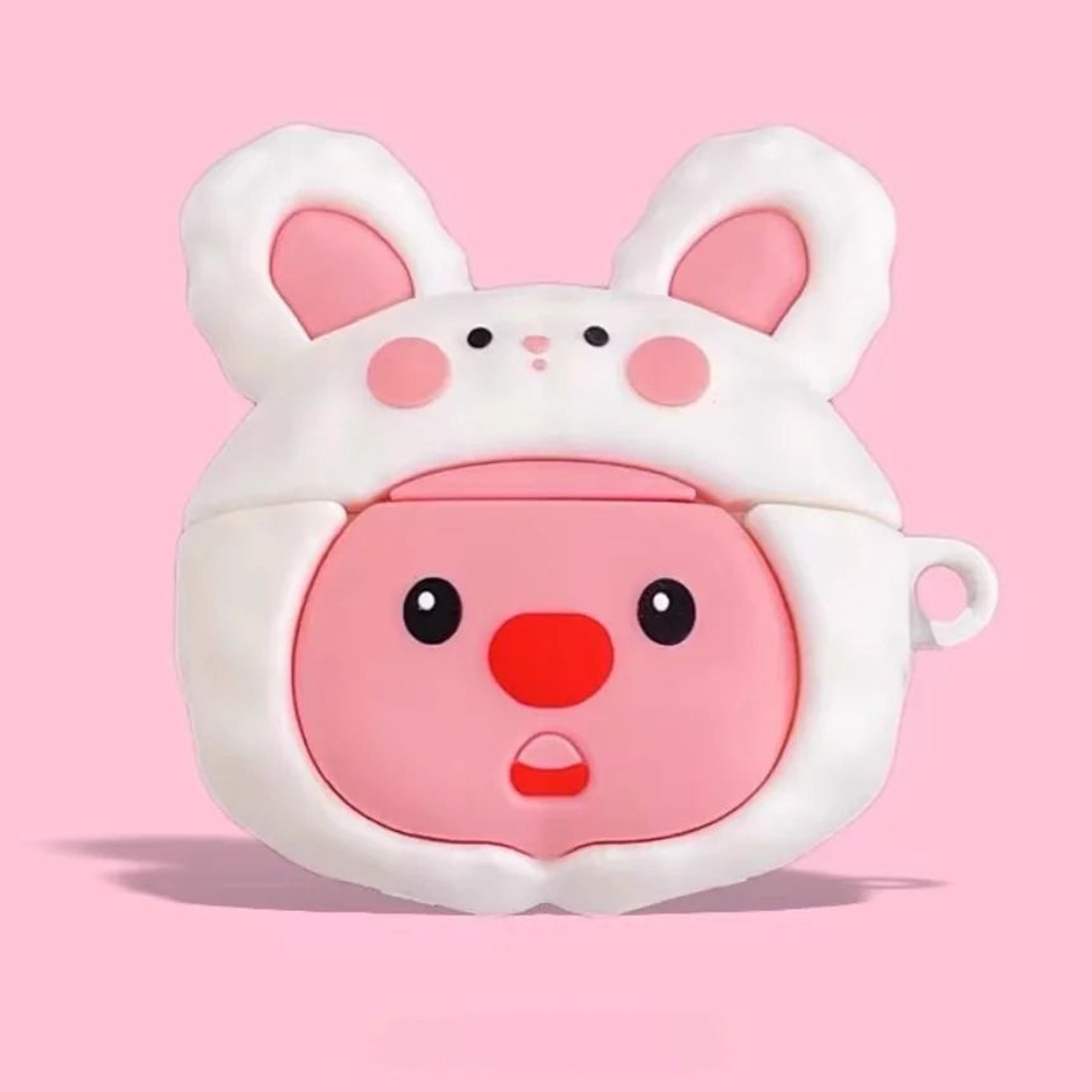Cute Rabbit Hat AirPods Silicone Case With Keychain  3D Cartoon Protective Cover For AirPods 0
