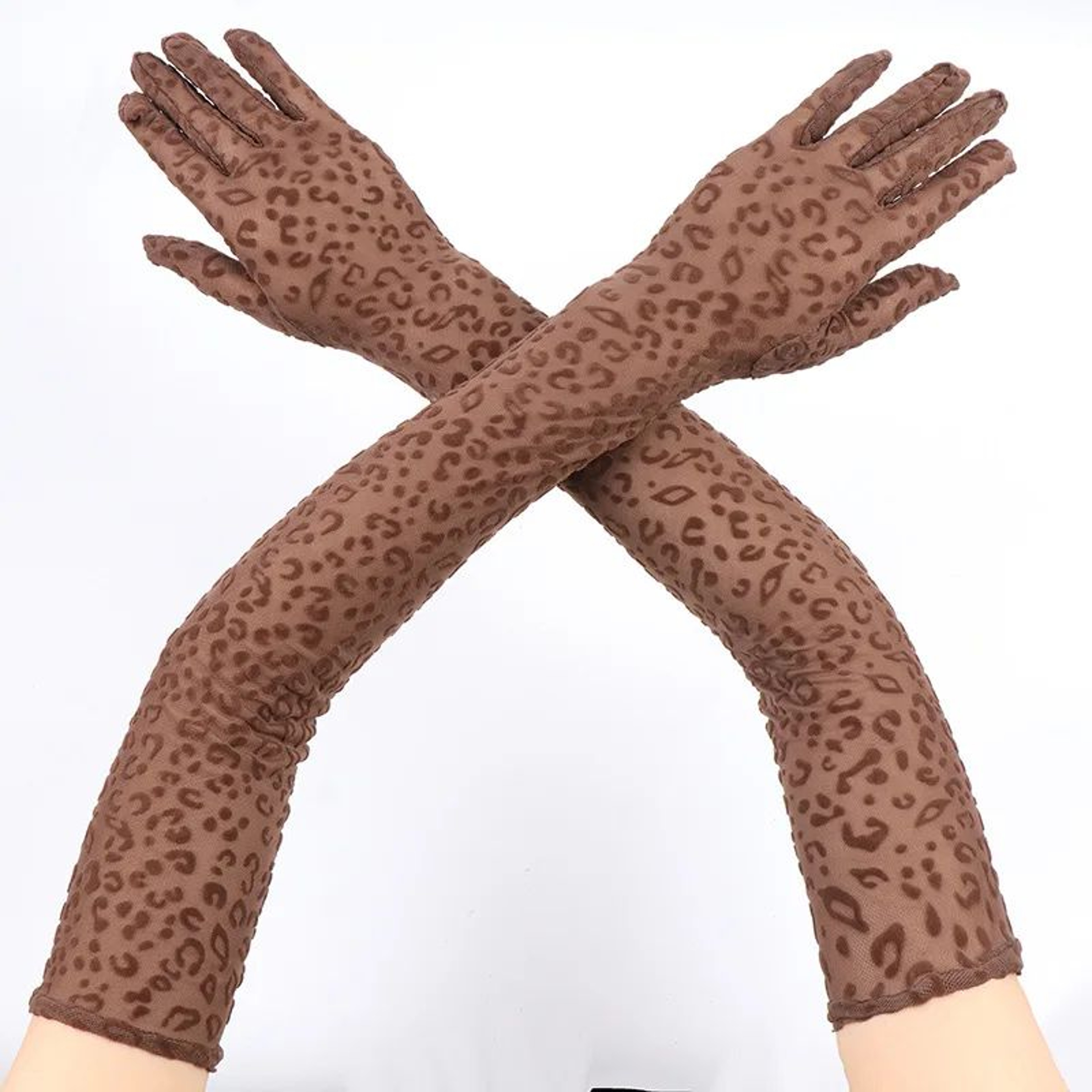 Leopard Print Mesh Opera Gloves  55cm Long Sexy Lace Cosplay  Stage Gloves 1