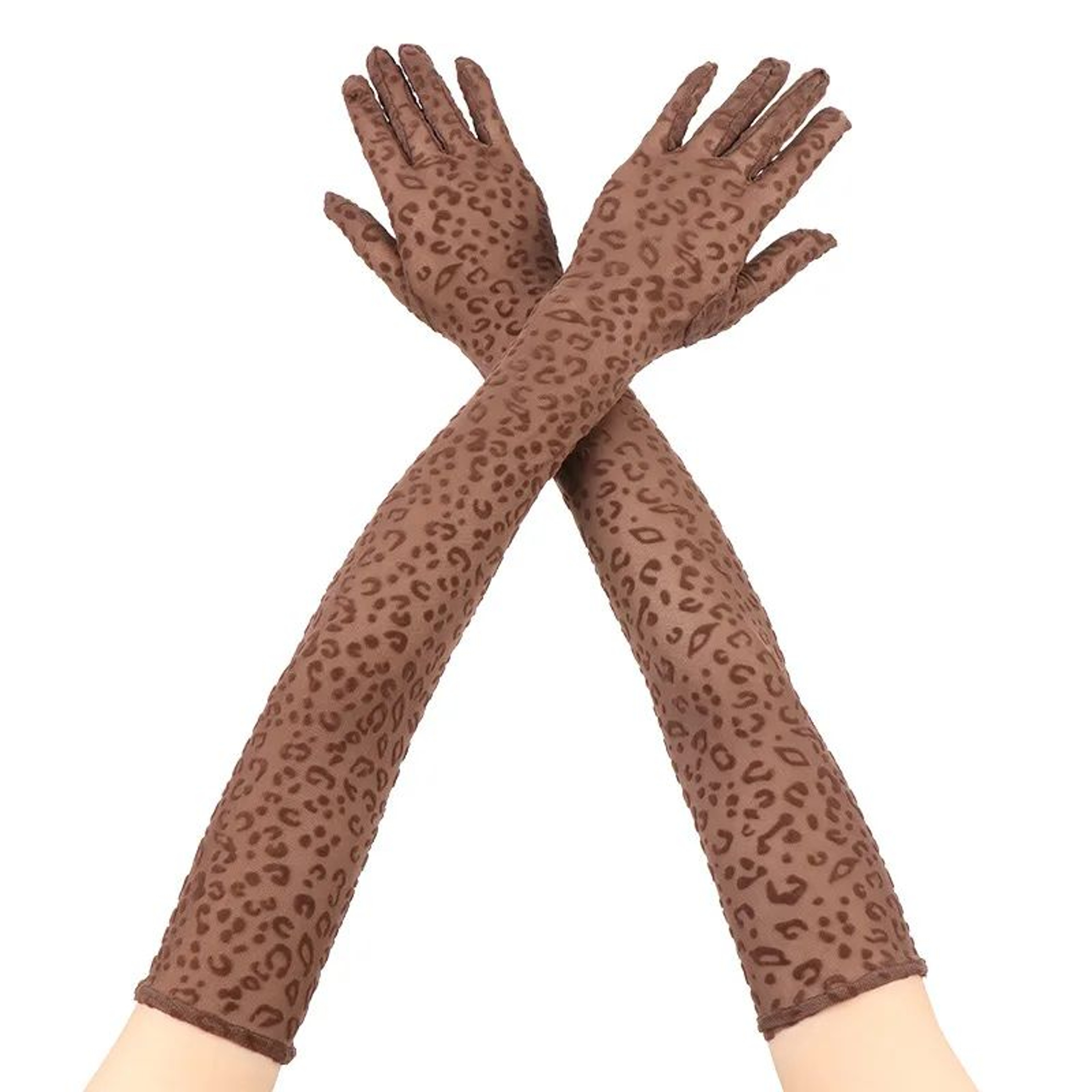 Leopard Print Mesh Opera Gloves  55cm Long Sexy Lace Cosplay  Stage Gloves 4
