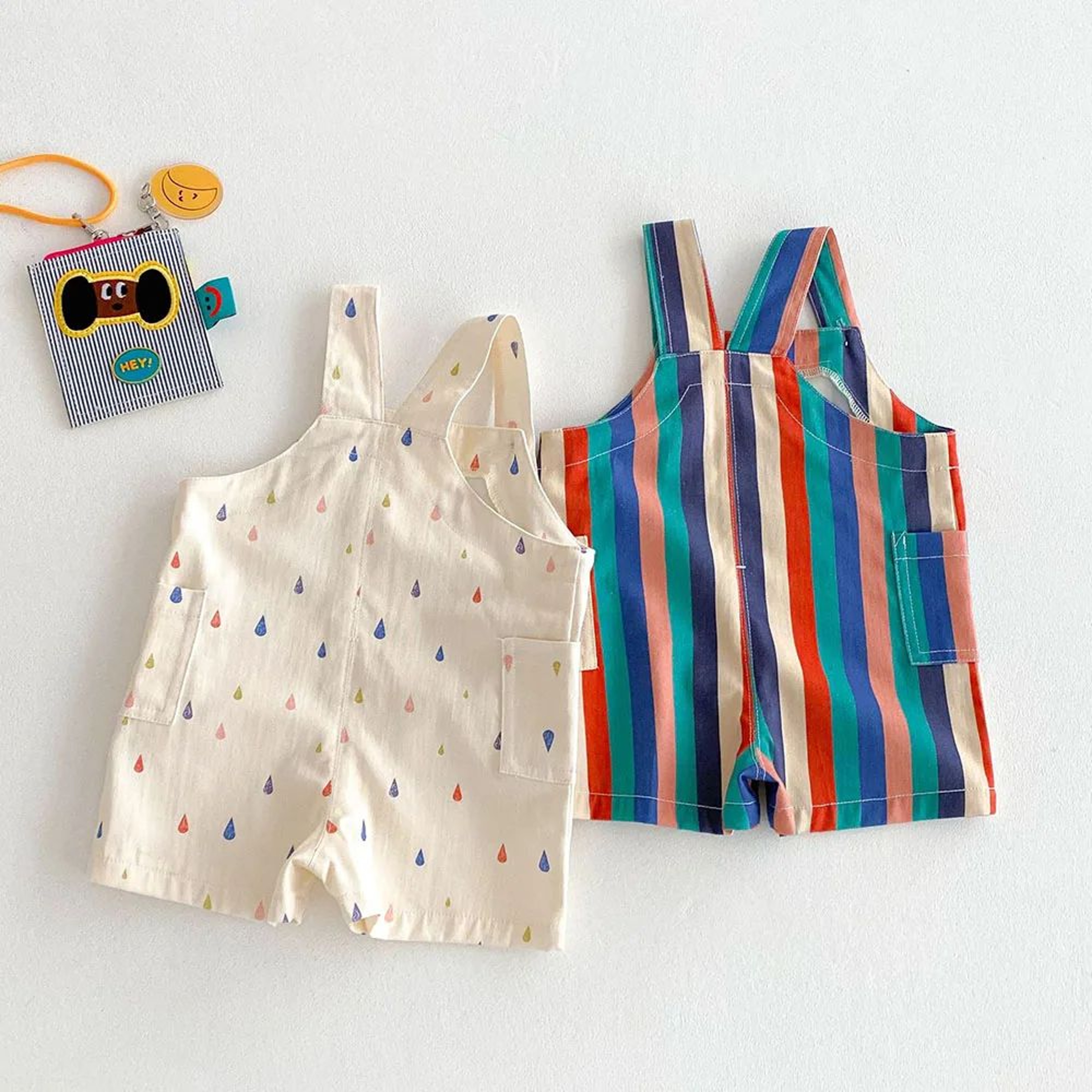 Colorful Striped Girls Summer Jumpsuit With Raindrop Print  Lightweight Toddler Overalls Outfit 2