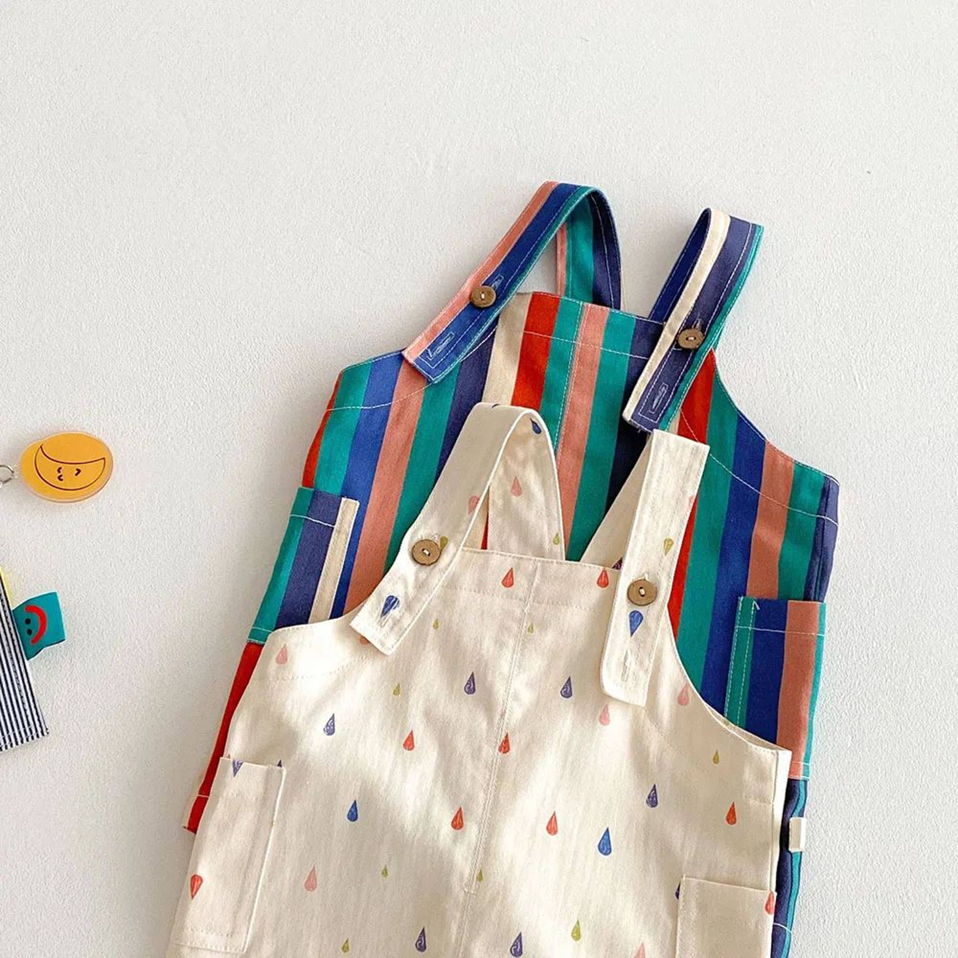 Colorful Striped Girls Summer Jumpsuit With Raindrop Print  Lightweight Toddler Overalls Outfit 5