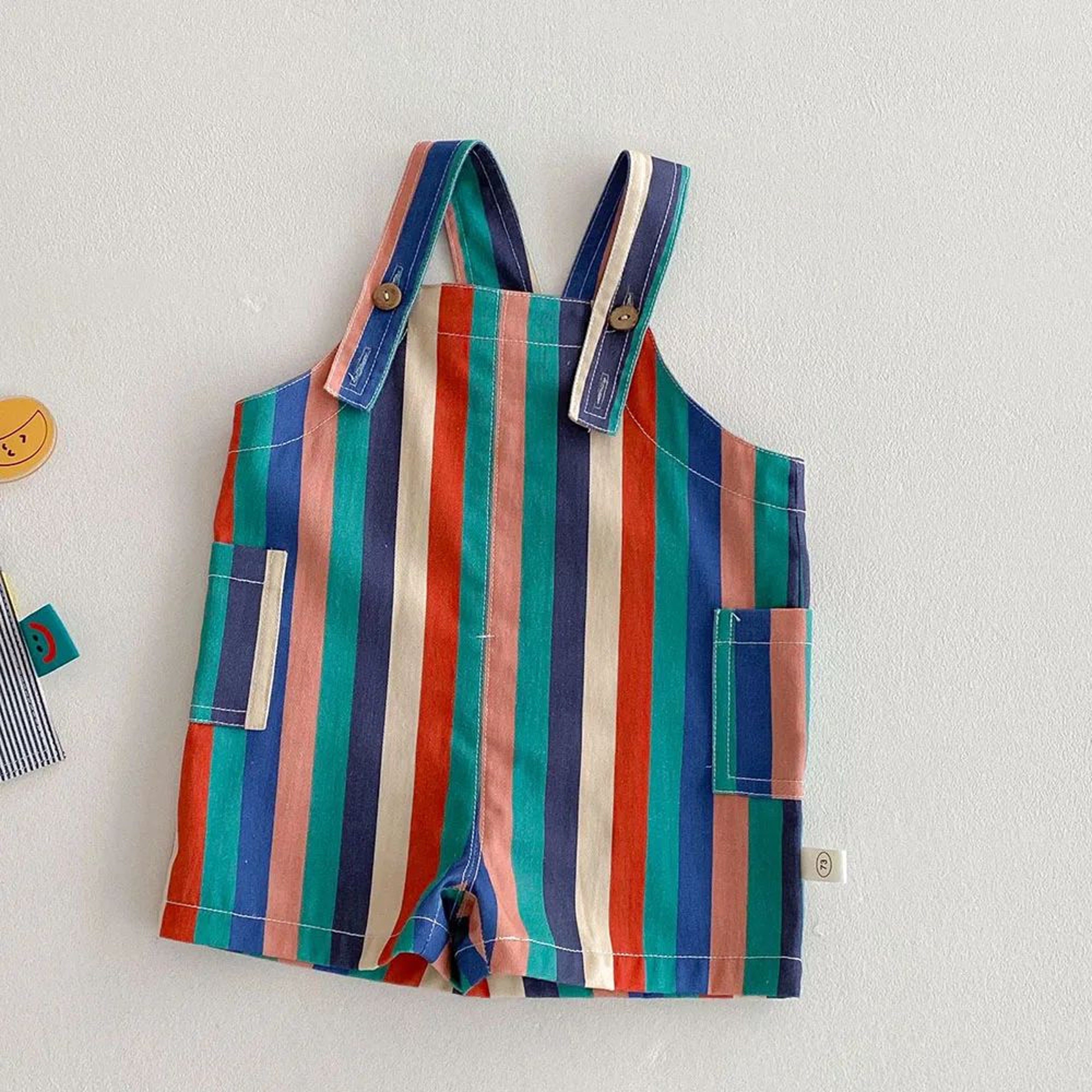 Colorful Striped Girls Summer Jumpsuit With Raindrop Print  Lightweight Toddler Overalls Outfit 7