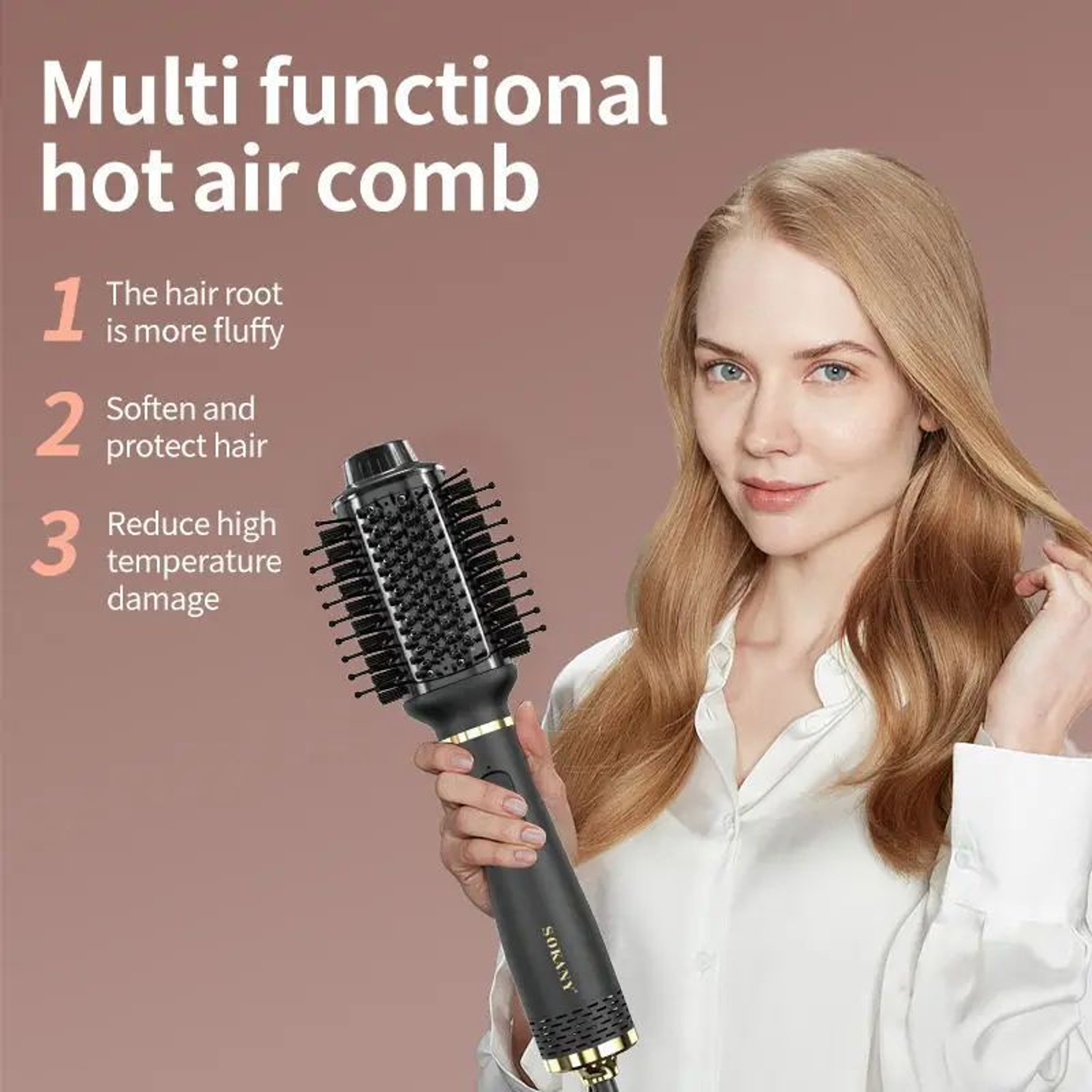 SOKANY 3in1 Ionic Hot Air Comb  Negative Ion Hair Dryer Brush  Volumizing Styler 1