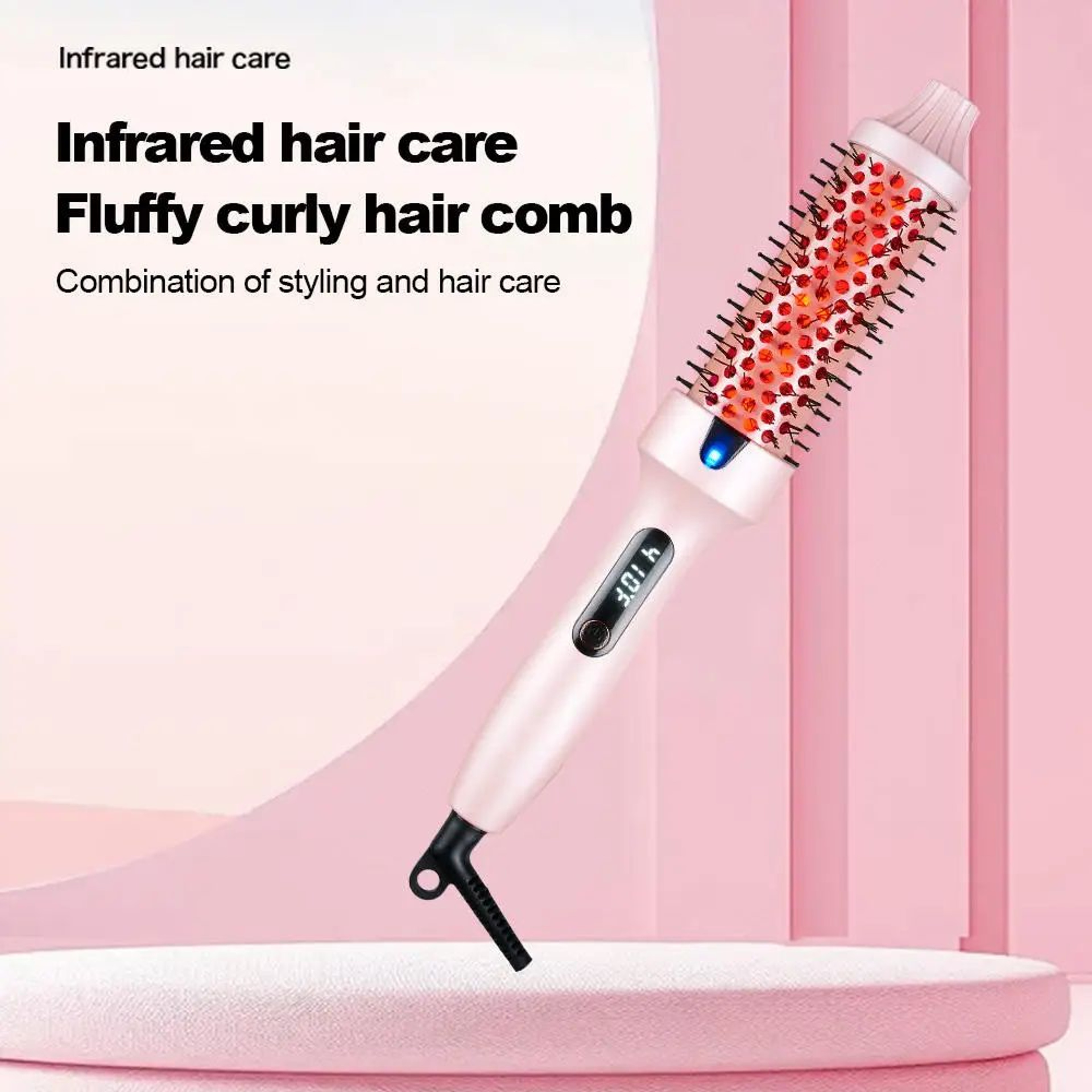 Ionic Infrared Heated Round Brush  3in1 Hair Straightener  Curling Hot Brush 4