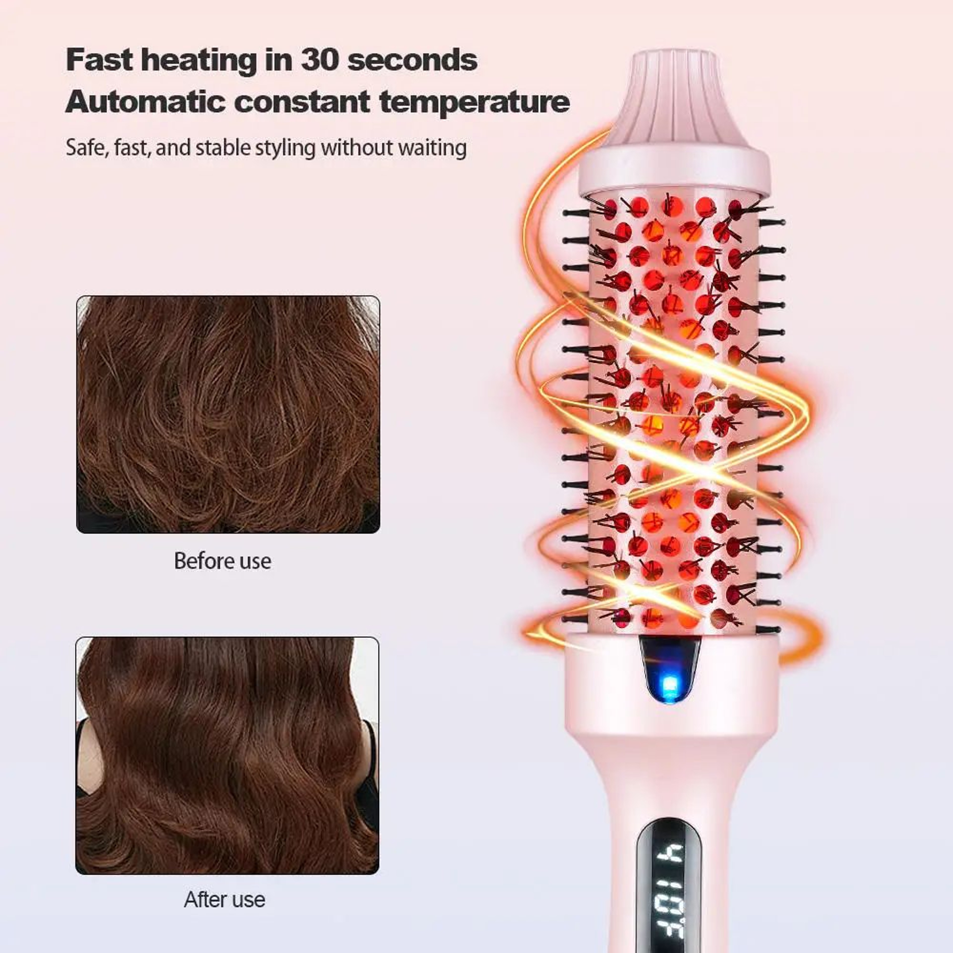 Ionic Infrared Heated Round Brush  3in1 Hair Straightener  Curling Hot Brush 5