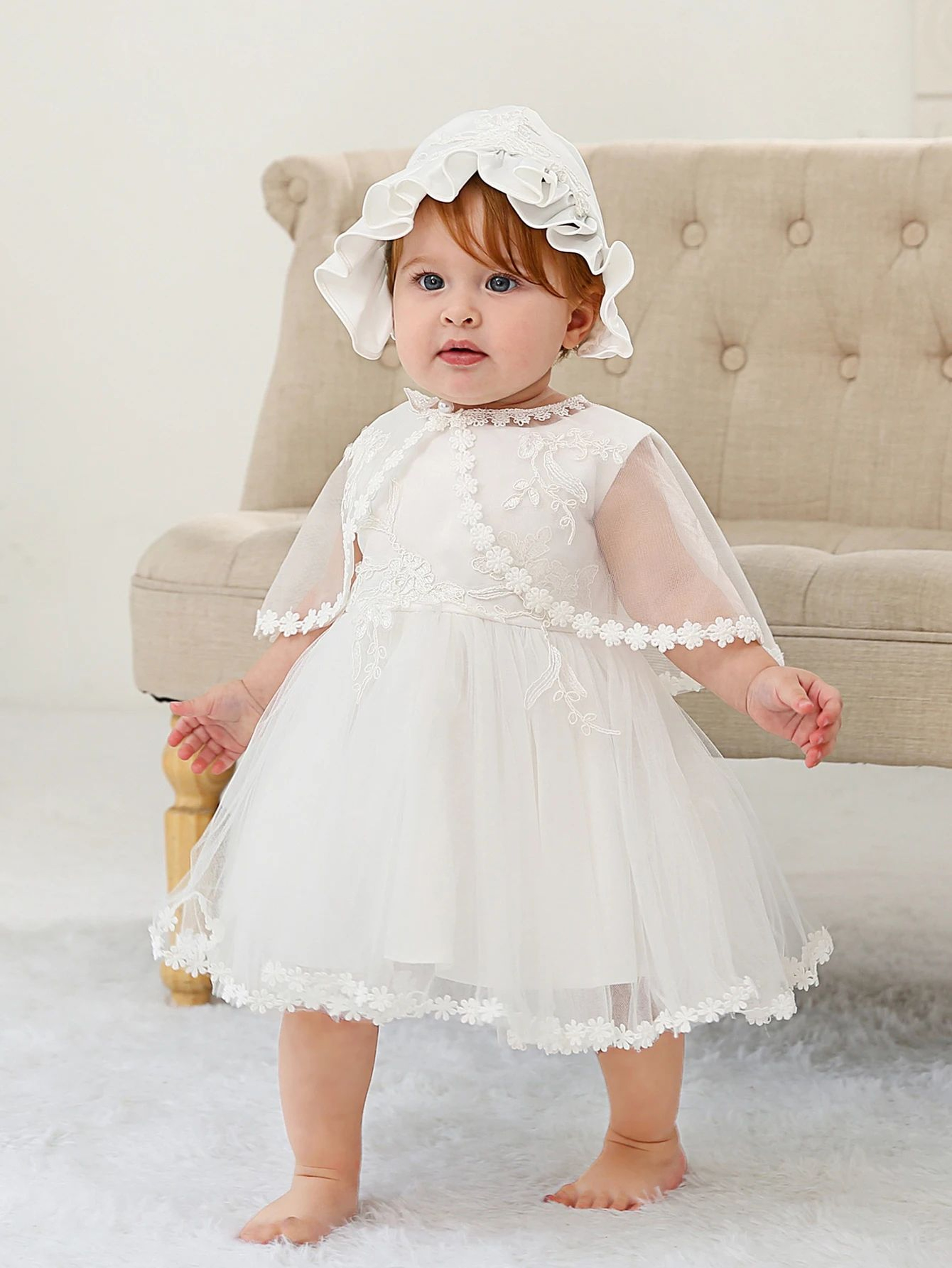 Royal Bloom Baby Princess Dress With Satin Hood Cloak  Floral Embroidered Lace Flower Girl Dress Se 0