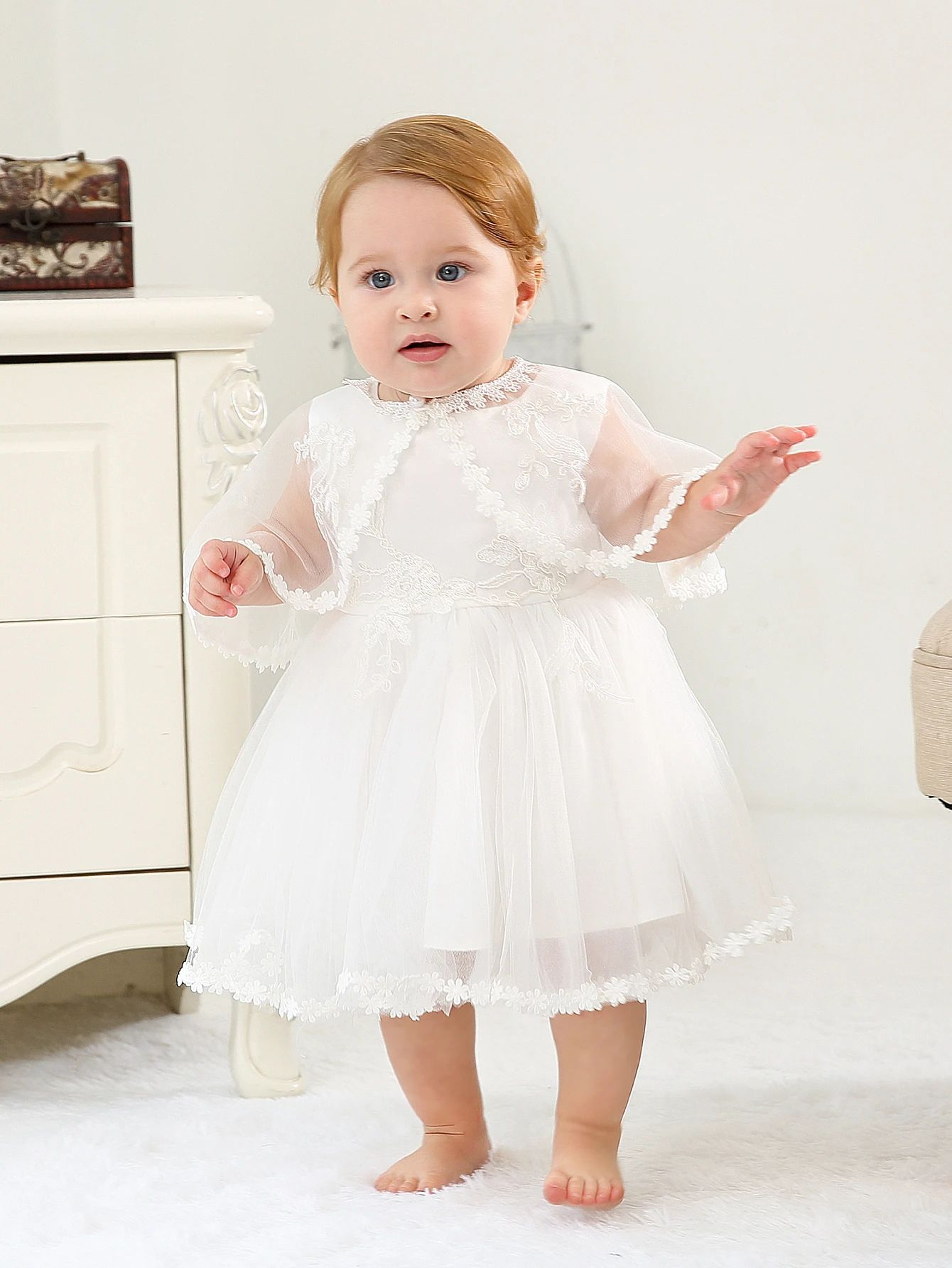 Royal Bloom Baby Princess Dress With Satin Hood Cloak  Floral Embroidered Lace Flower Girl Dress Se 3