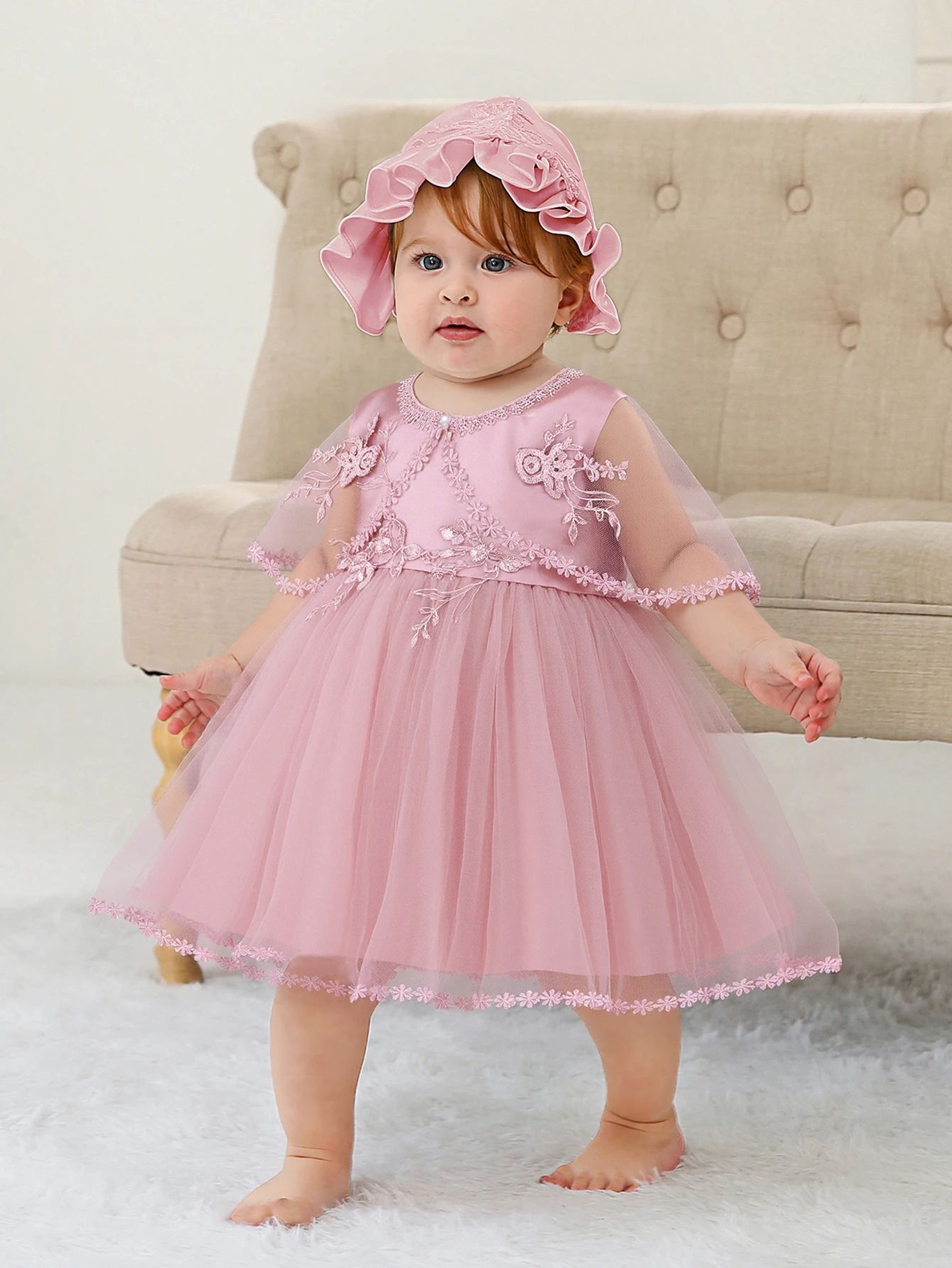 Royal Bloom Baby Princess Dress With Satin Hood Cloak  Floral Embroidered Lace Flower Girl Dress Se 7