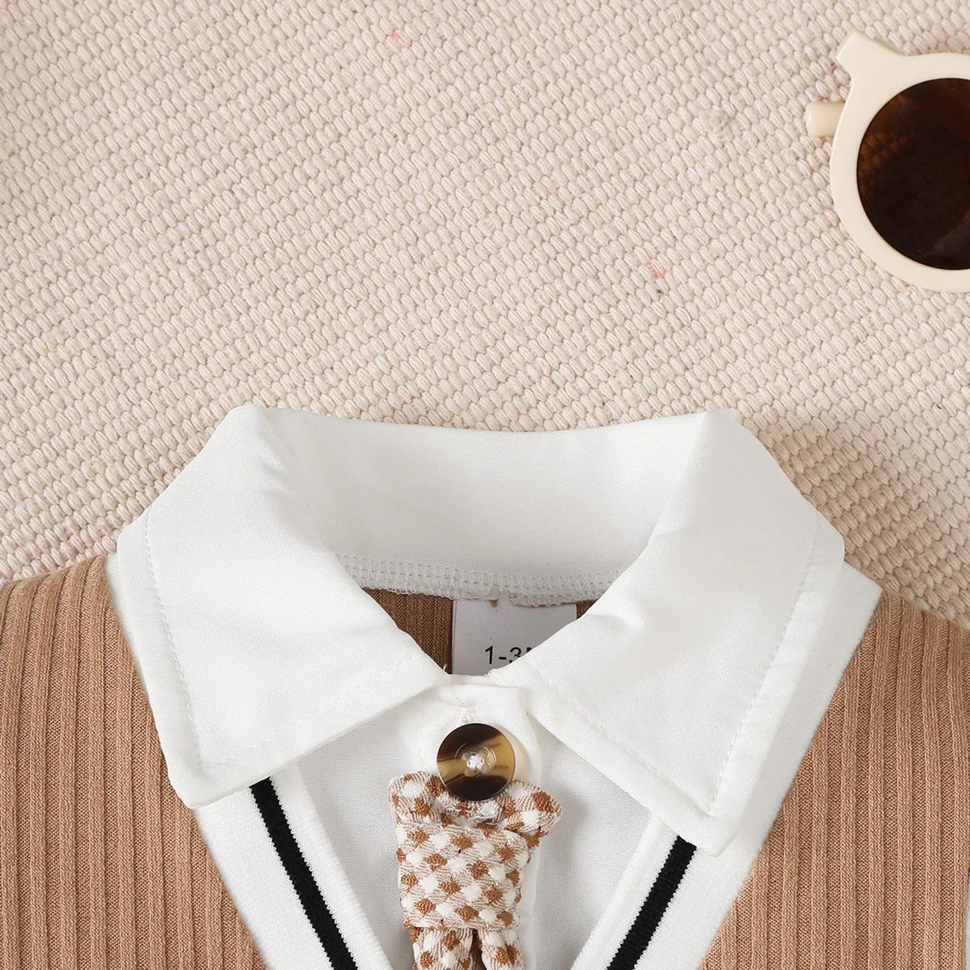 Little Gentleman Baby Boy Jumpsuit With Teddy Bear Collar Detail 2