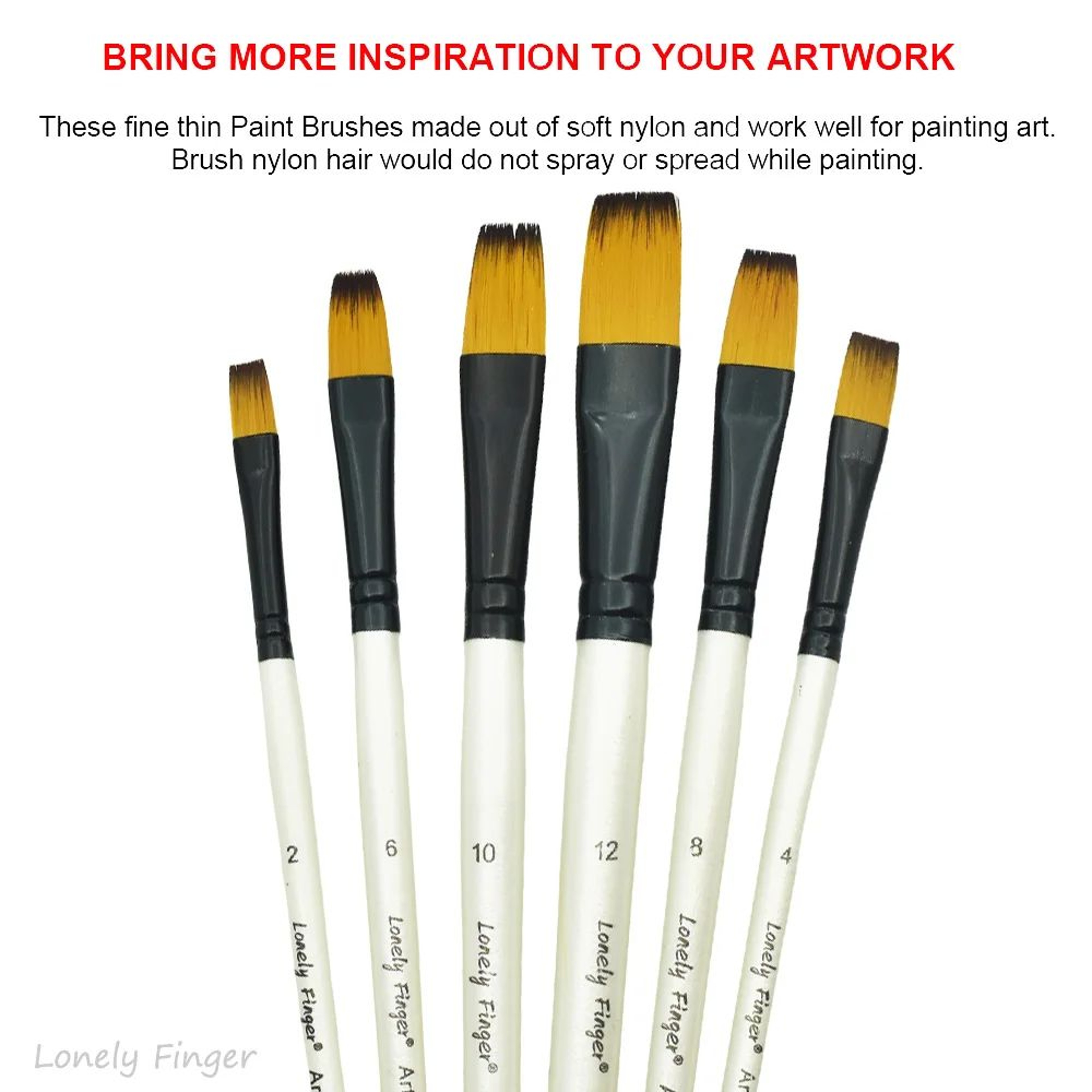 Precision Control Paint Brush Set  6pc Nylon Flat Artist Paint Brushes For Watercolor Acrylic  Oil  4