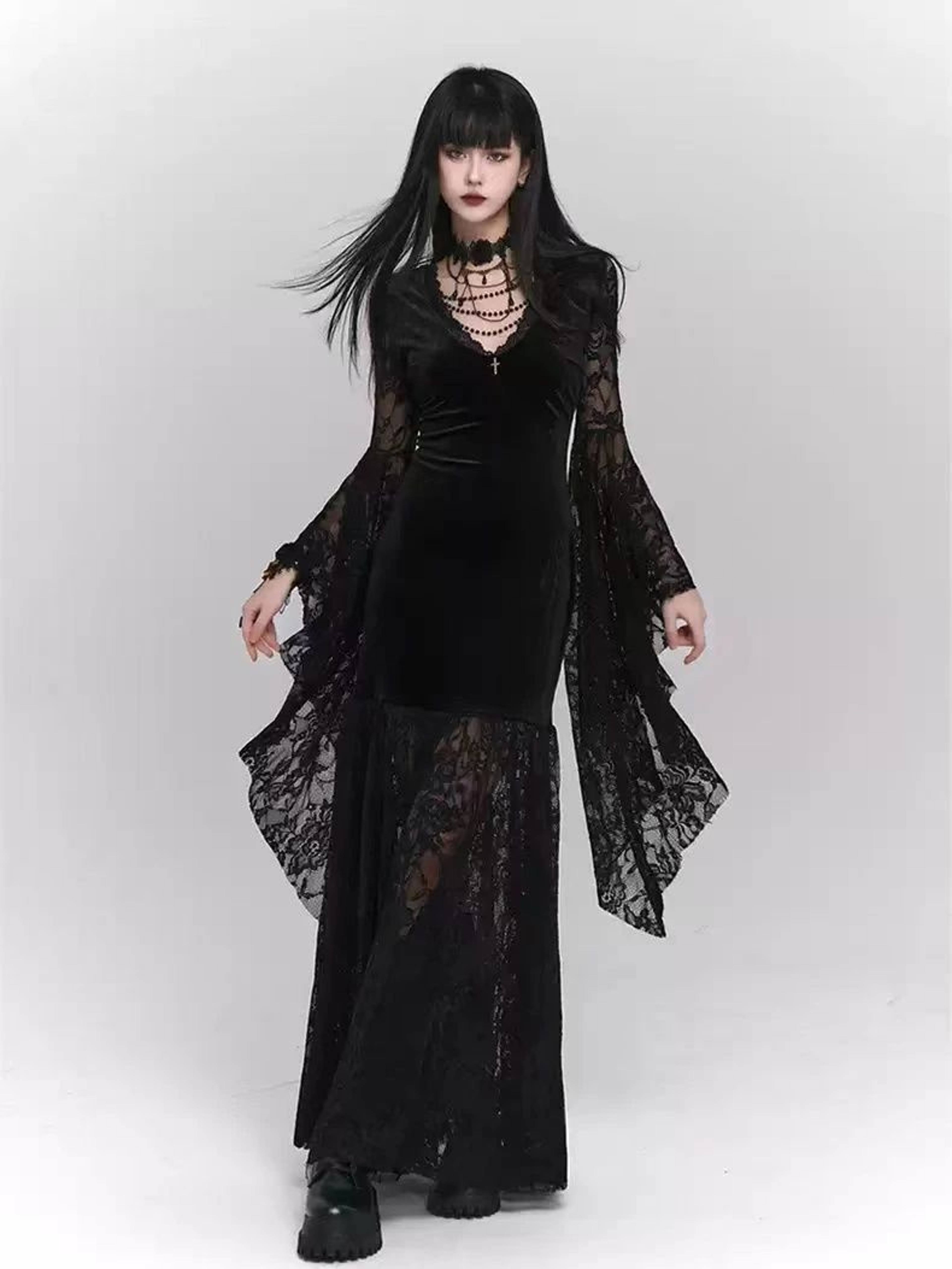 Midnight Elegance Black Gothic Dress  Slim Gothic Bodycon Dress For Vintage Goth  Harajuku Style 1