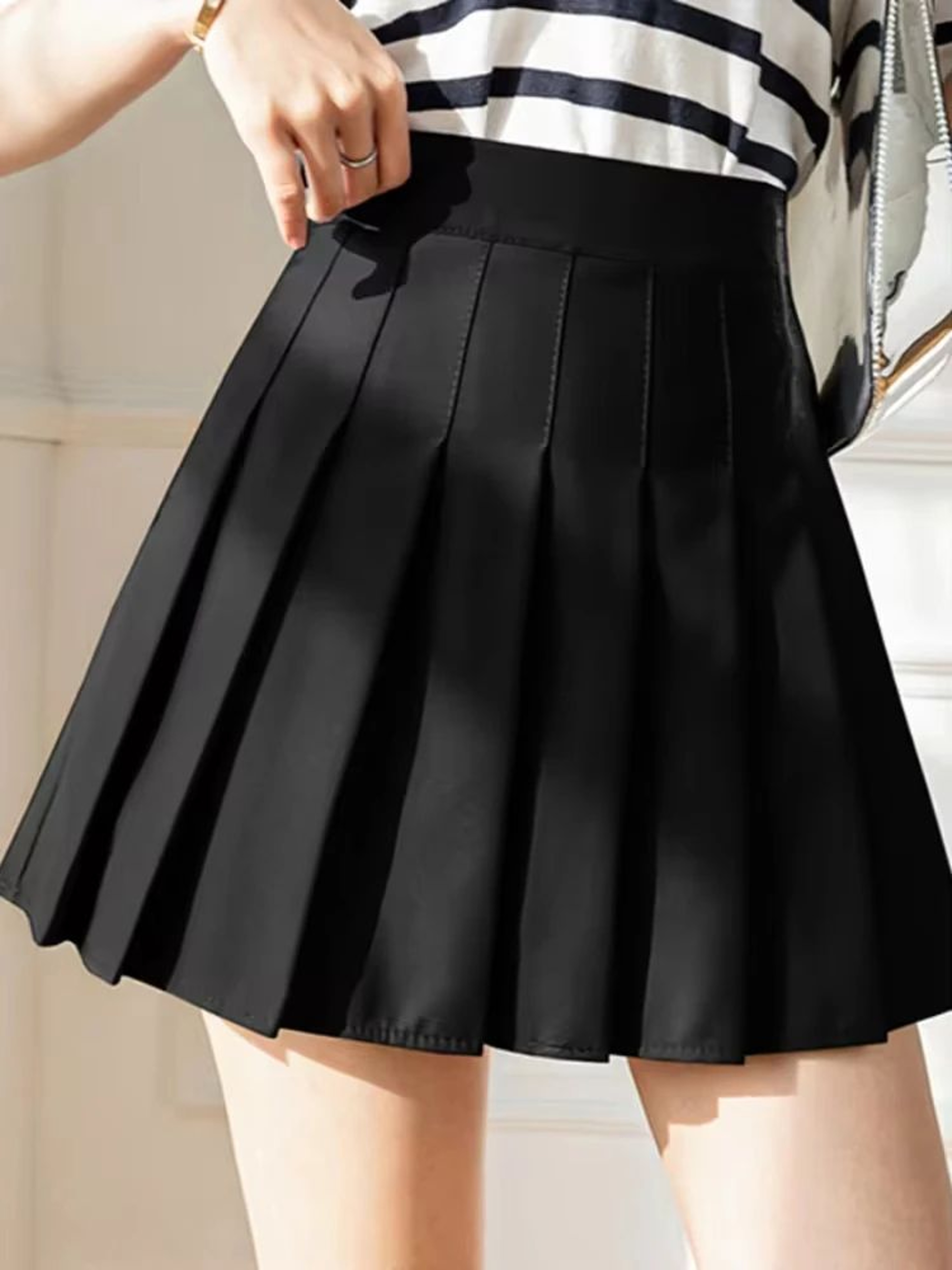 Classic High Waist Pleated Mini Skirt  ALine JK Style Summer Skirt For Women 0