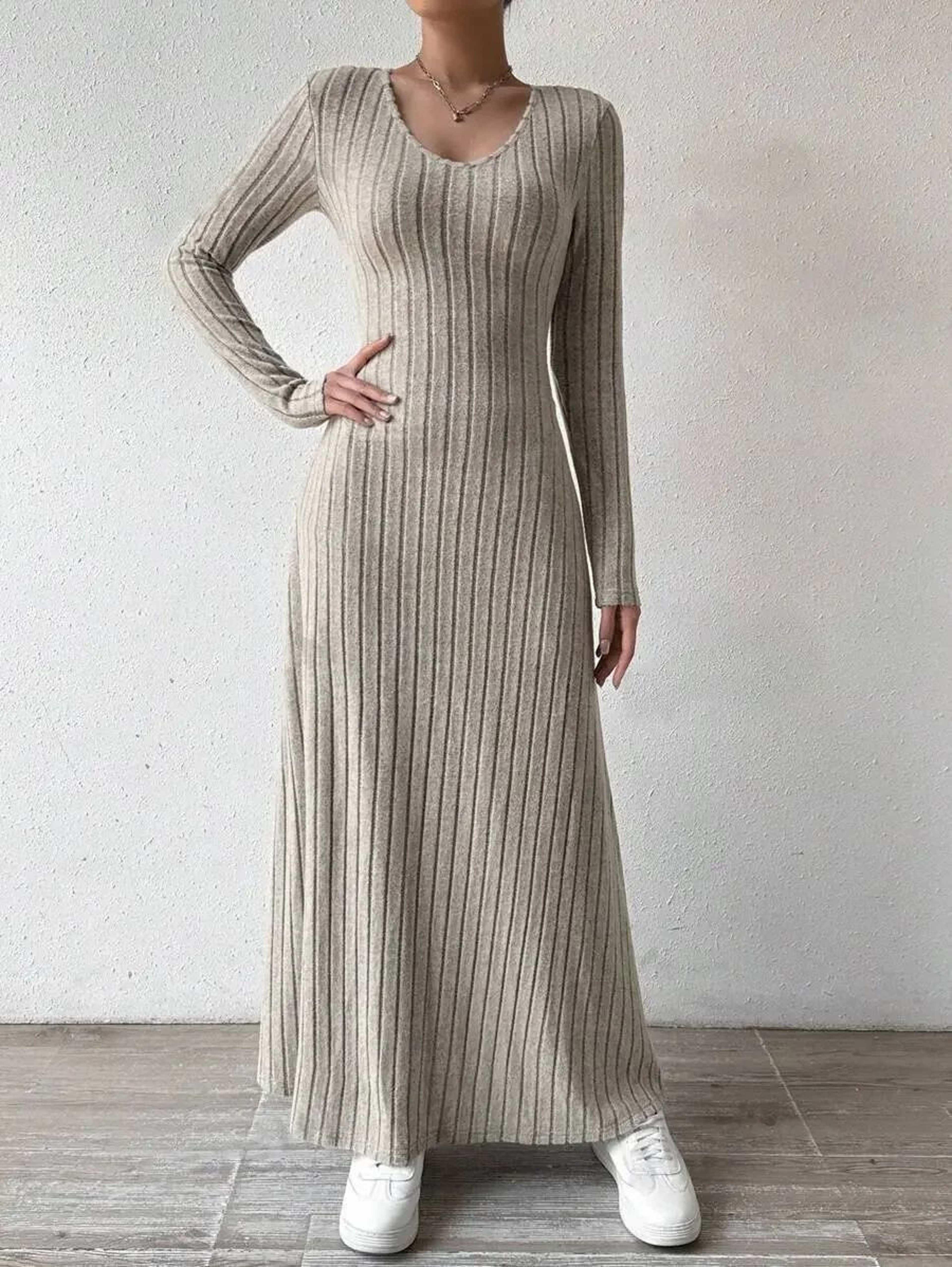 Urban Elegance Knitted Long Sleeve ALine Streetwear Dress For Women 0
